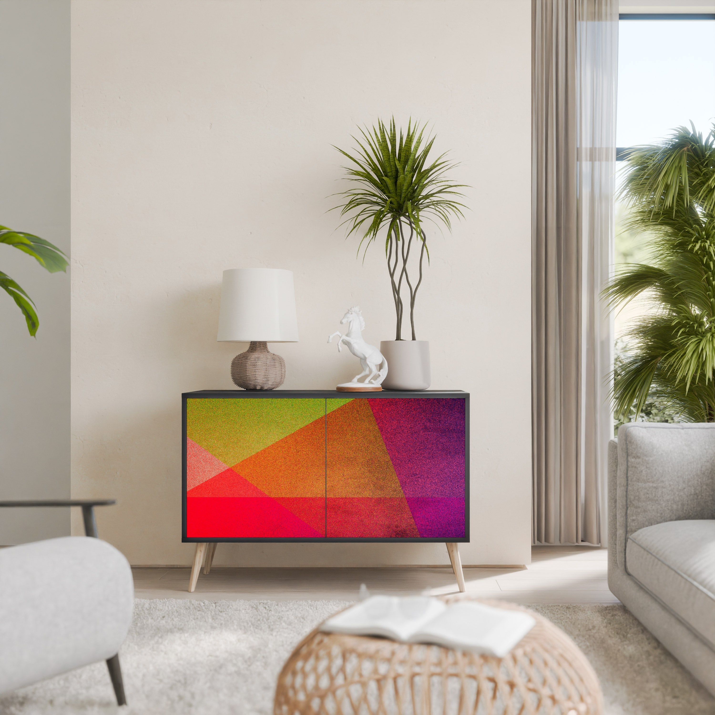 VIVID GEOMETRY Sideboard mit 2 Türen in Schwarz