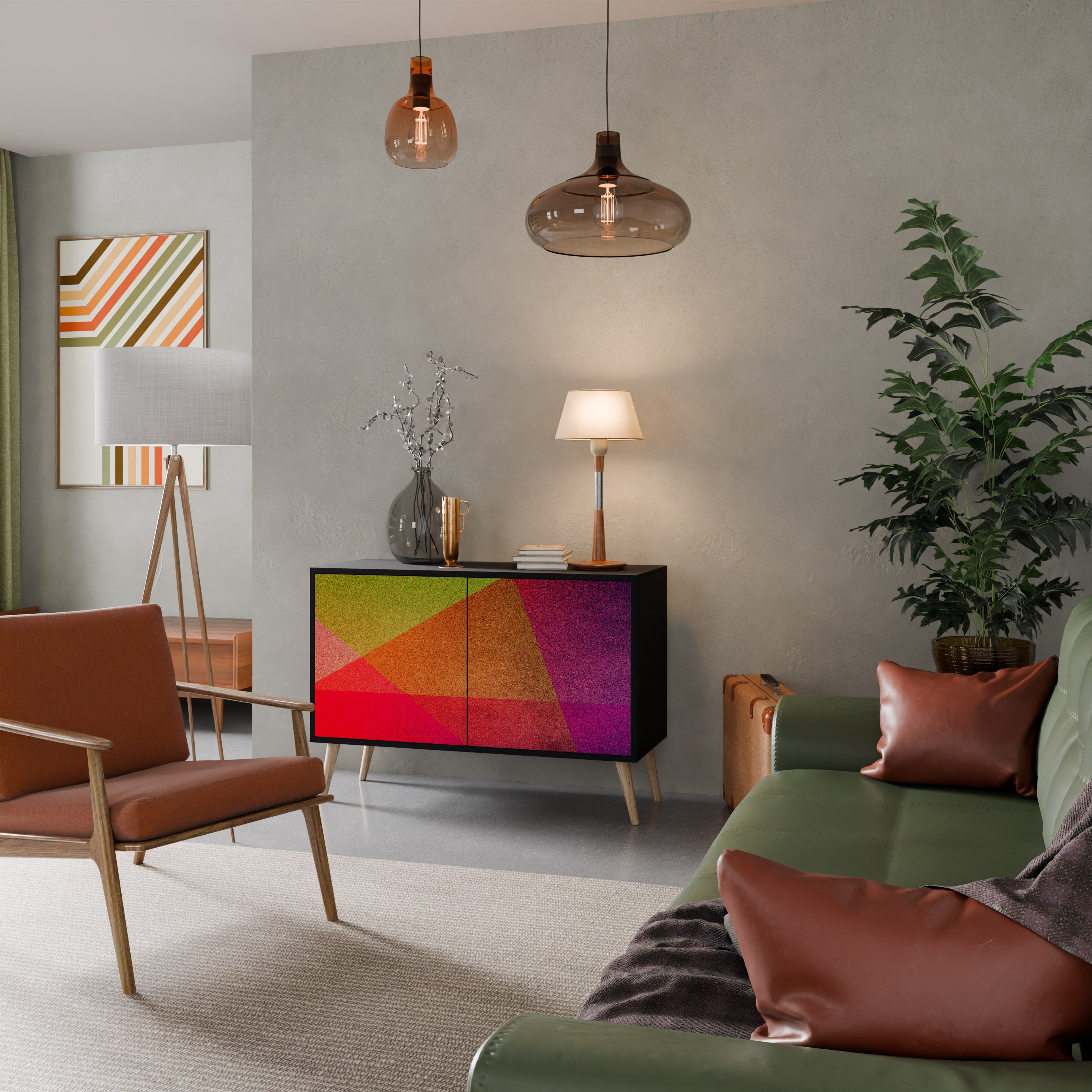 VIVID GEOMETRY Sideboard mit 2 Türen in Schwarz