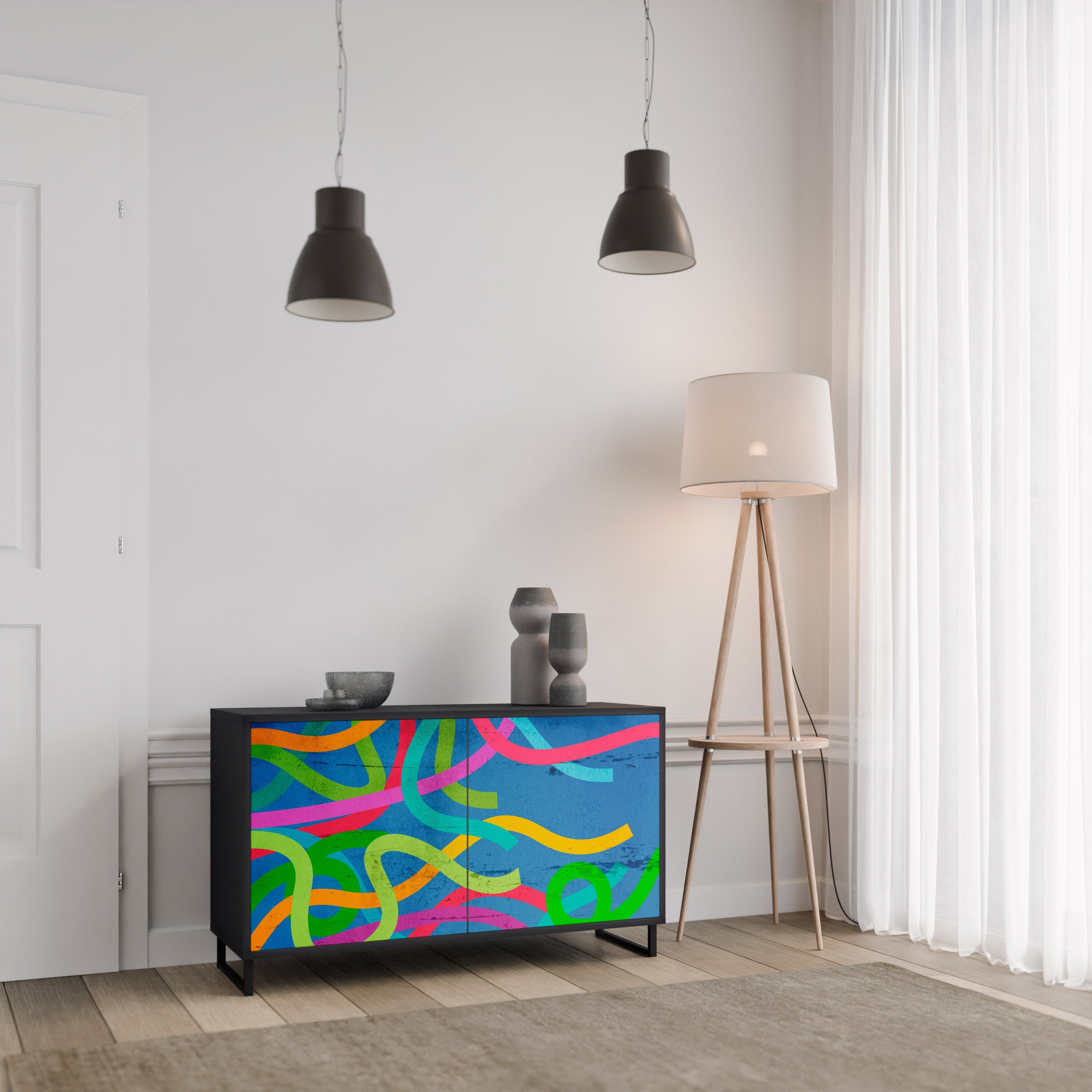 STREAMER TANGLE Sideboard mit 2 Türen in Schwarz