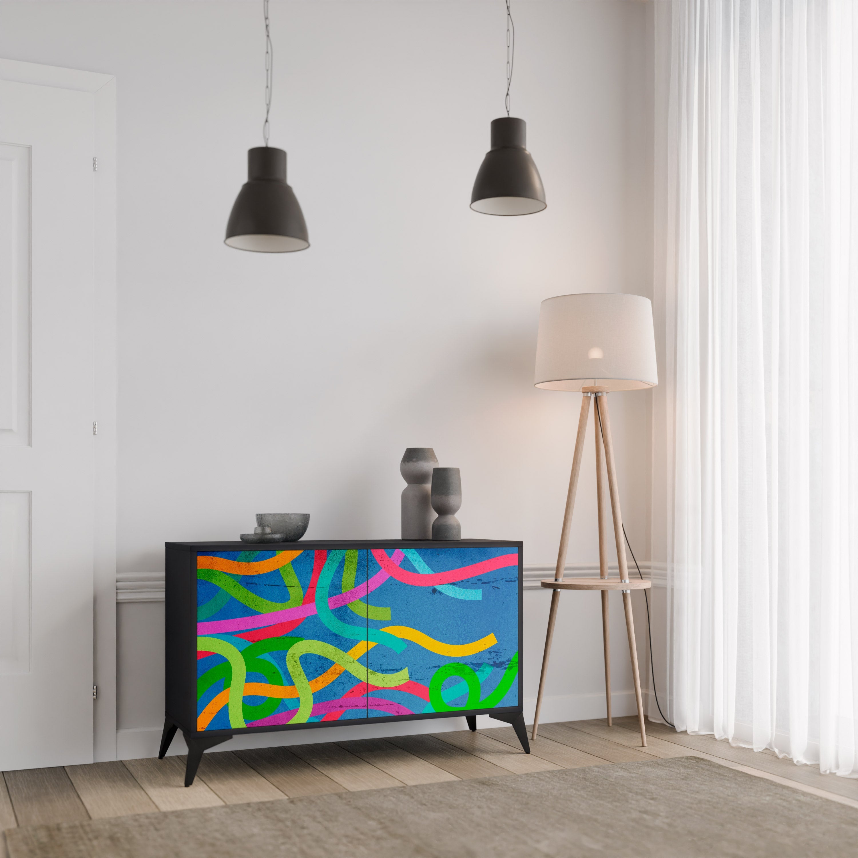 STREAMER TANGLE Sideboard mit 2 Türen in Schwarz