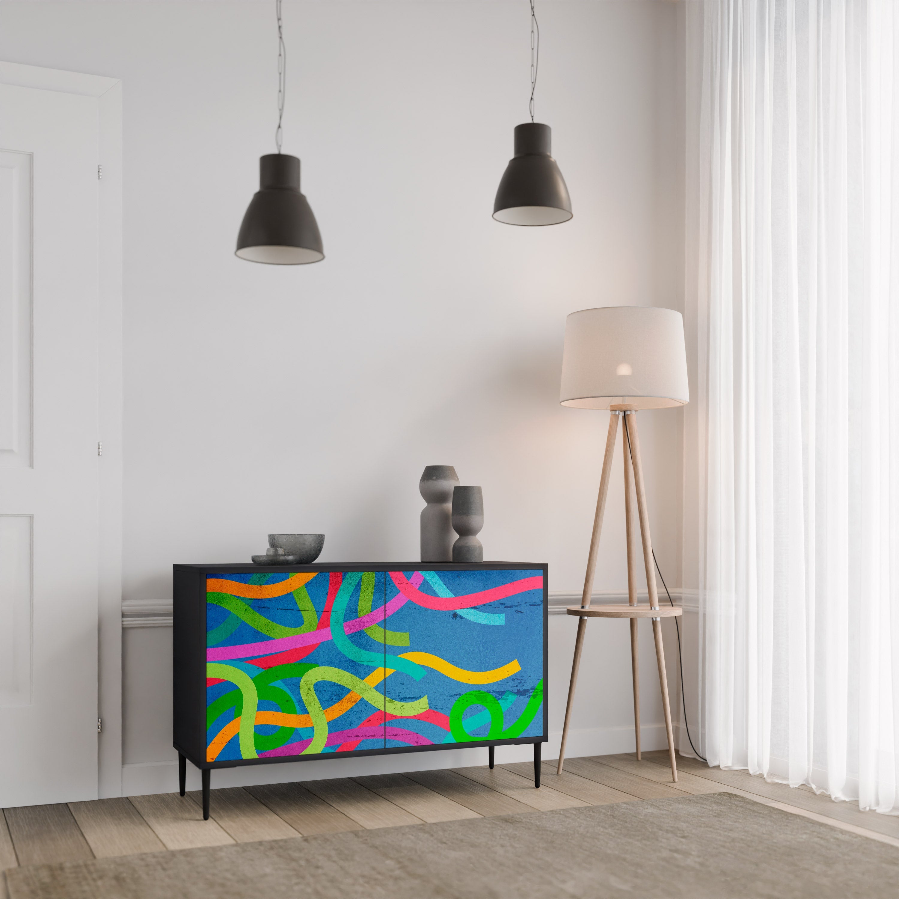 STREAMER TANGLE Sideboard mit 2 Türen in Schwarz
