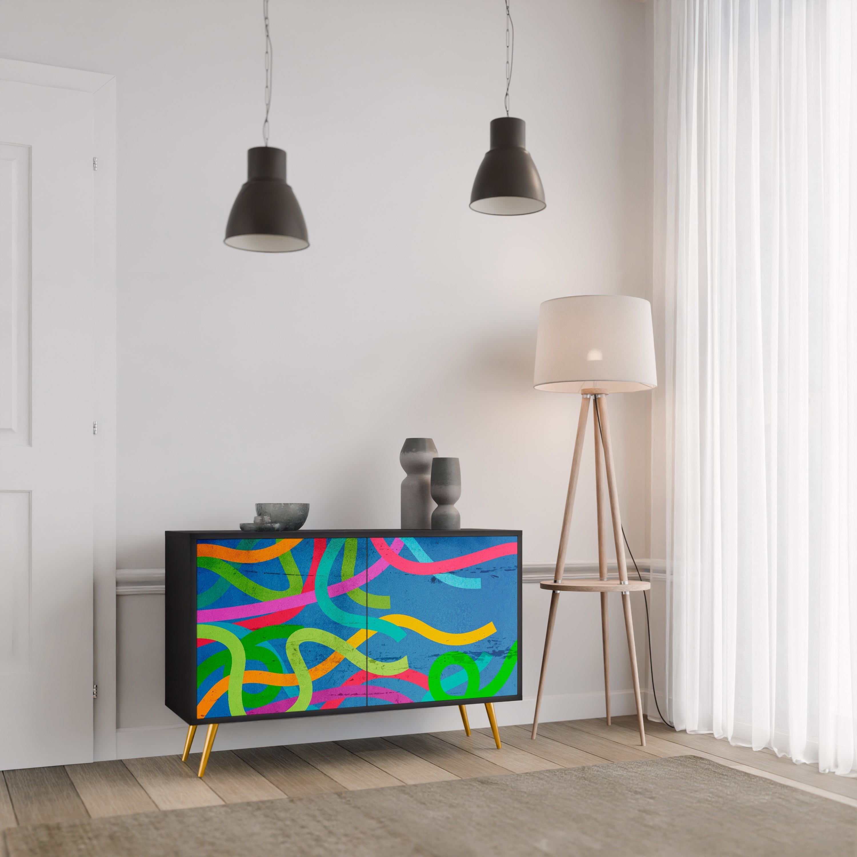 STREAMER TANGLE Sideboard mit 2 Türen in Schwarz