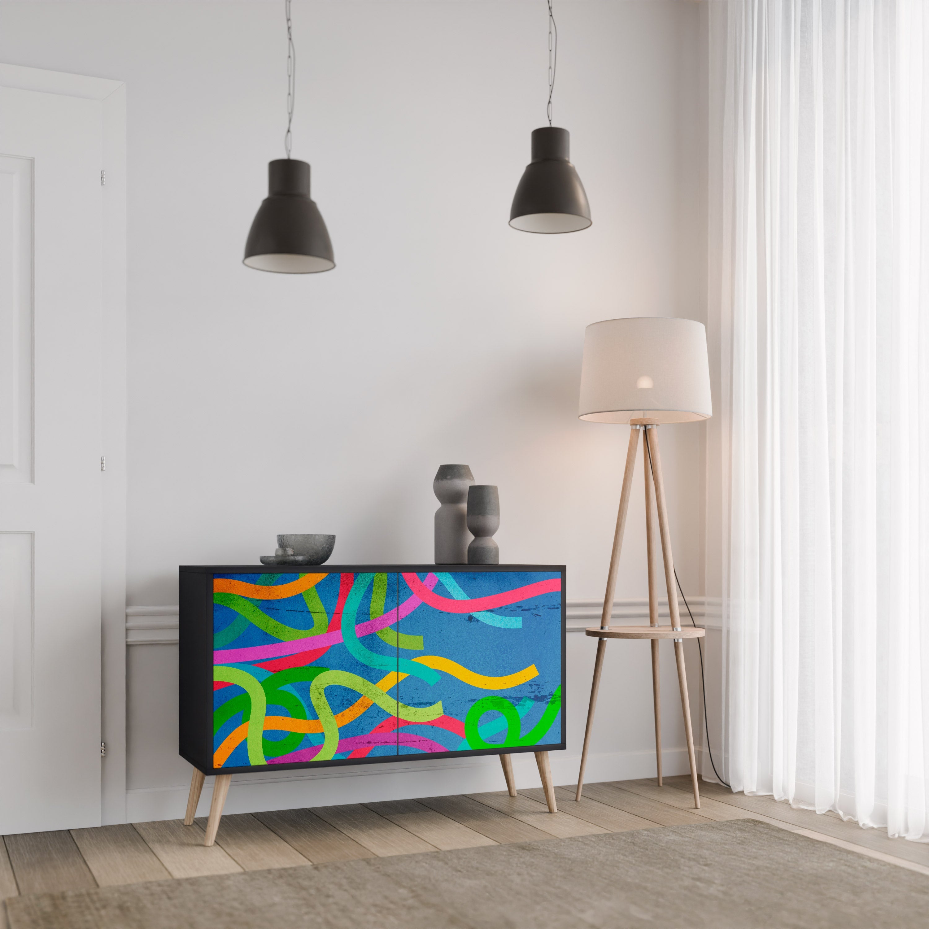STREAMER TANGLE Sideboard mit 2 Türen in Schwarz