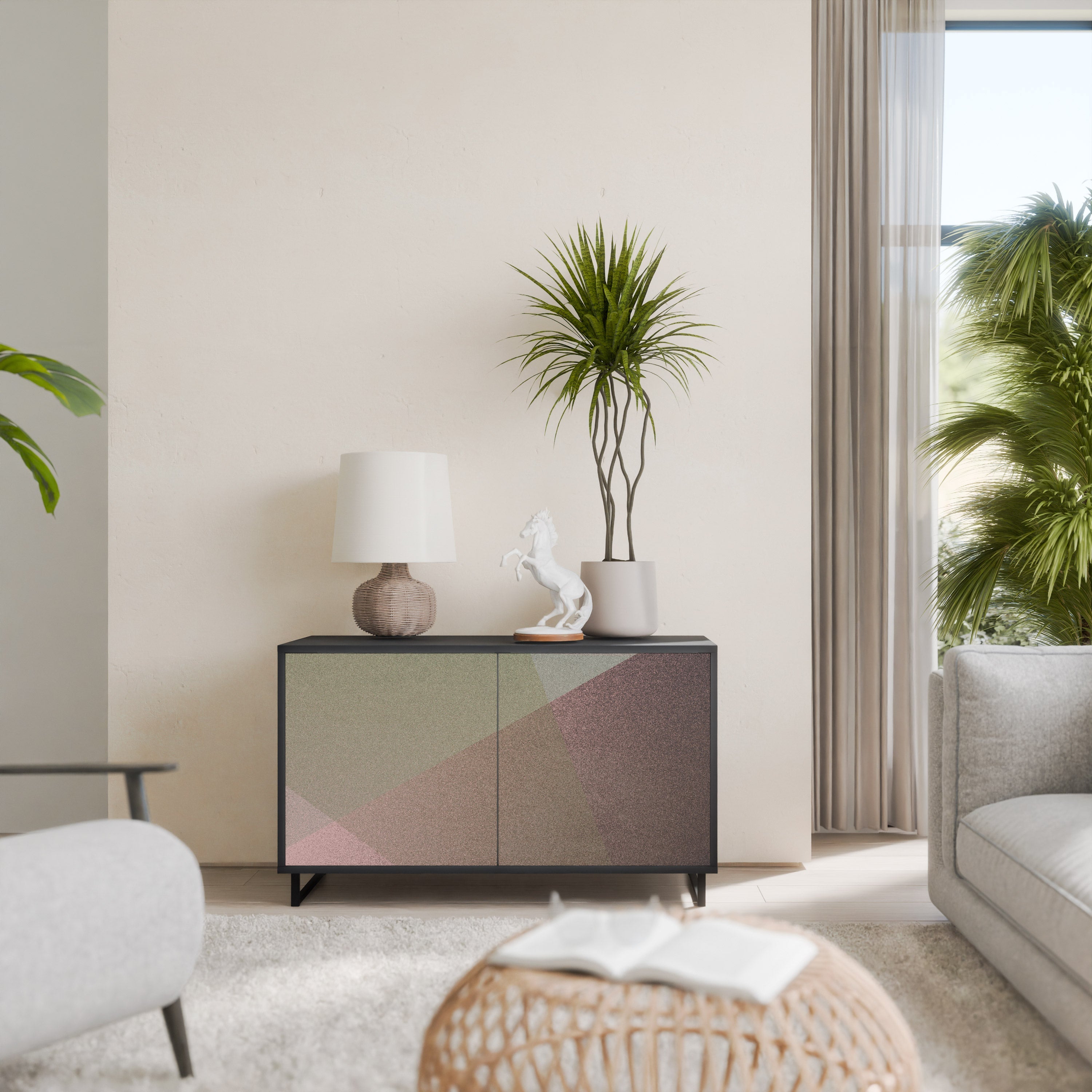 BEIGE GEOMETRY Sideboard mit 2 Türen in schwarzem Finish