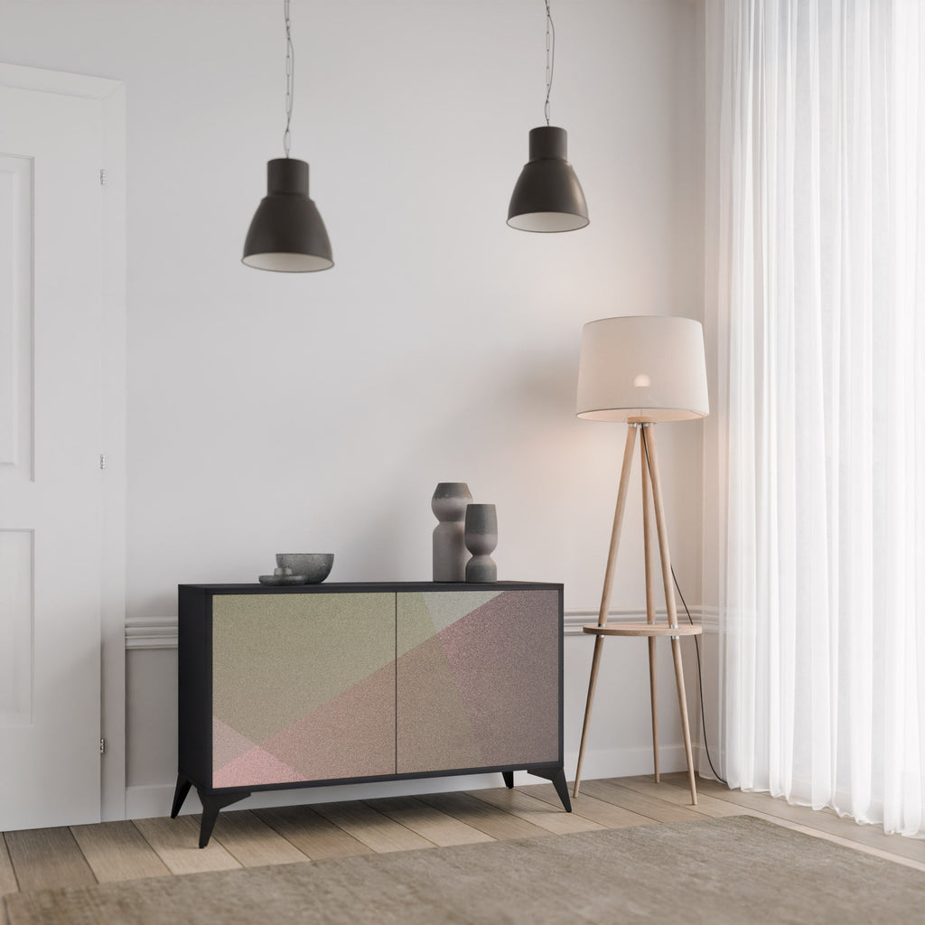 BEIGE GEOMETRY Sideboard mit 2 Türen in schwarzem Finish