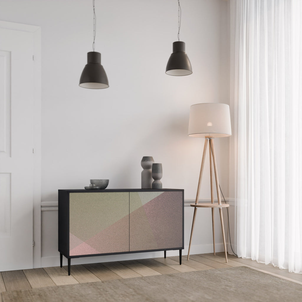 BEIGE GEOMETRY Sideboard mit 2 Türen in schwarzem Finish