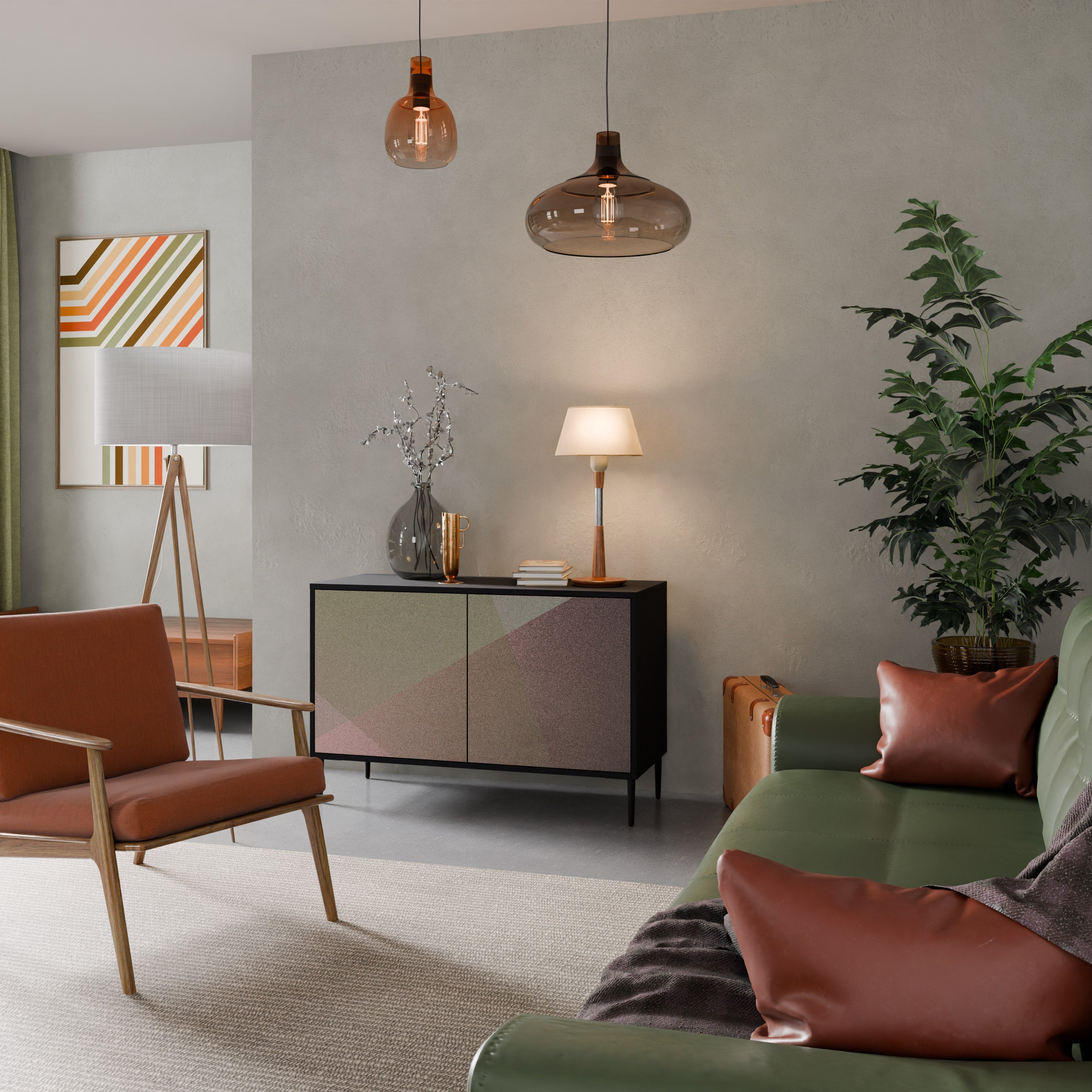 BEIGE GEOMETRY Sideboard mit 2 Türen in schwarzem Finish