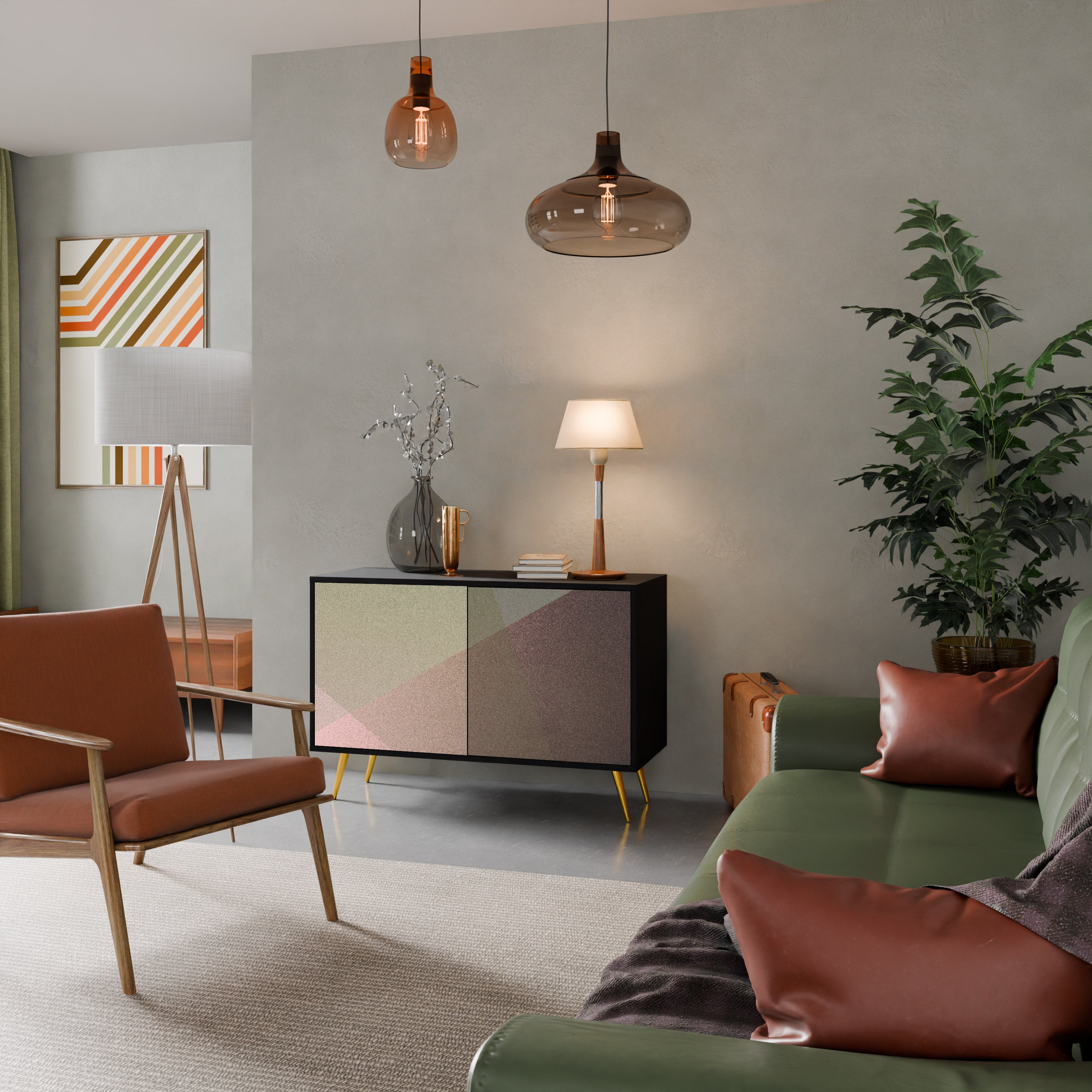 BEIGE GEOMETRY Sideboard mit 2 Türen in schwarzem Finish