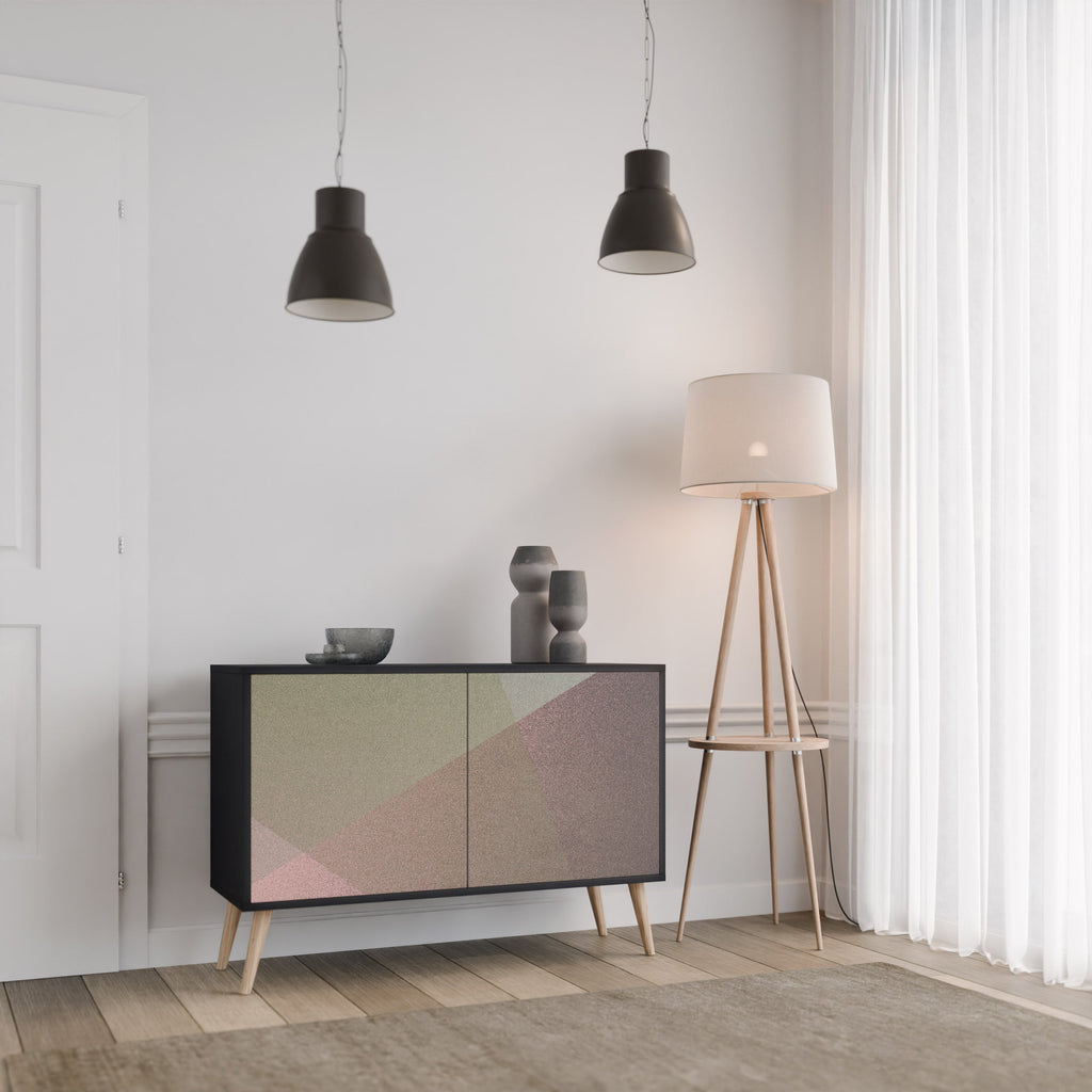 BEIGE GEOMETRY Sideboard mit 2 Türen in schwarzem Finish
