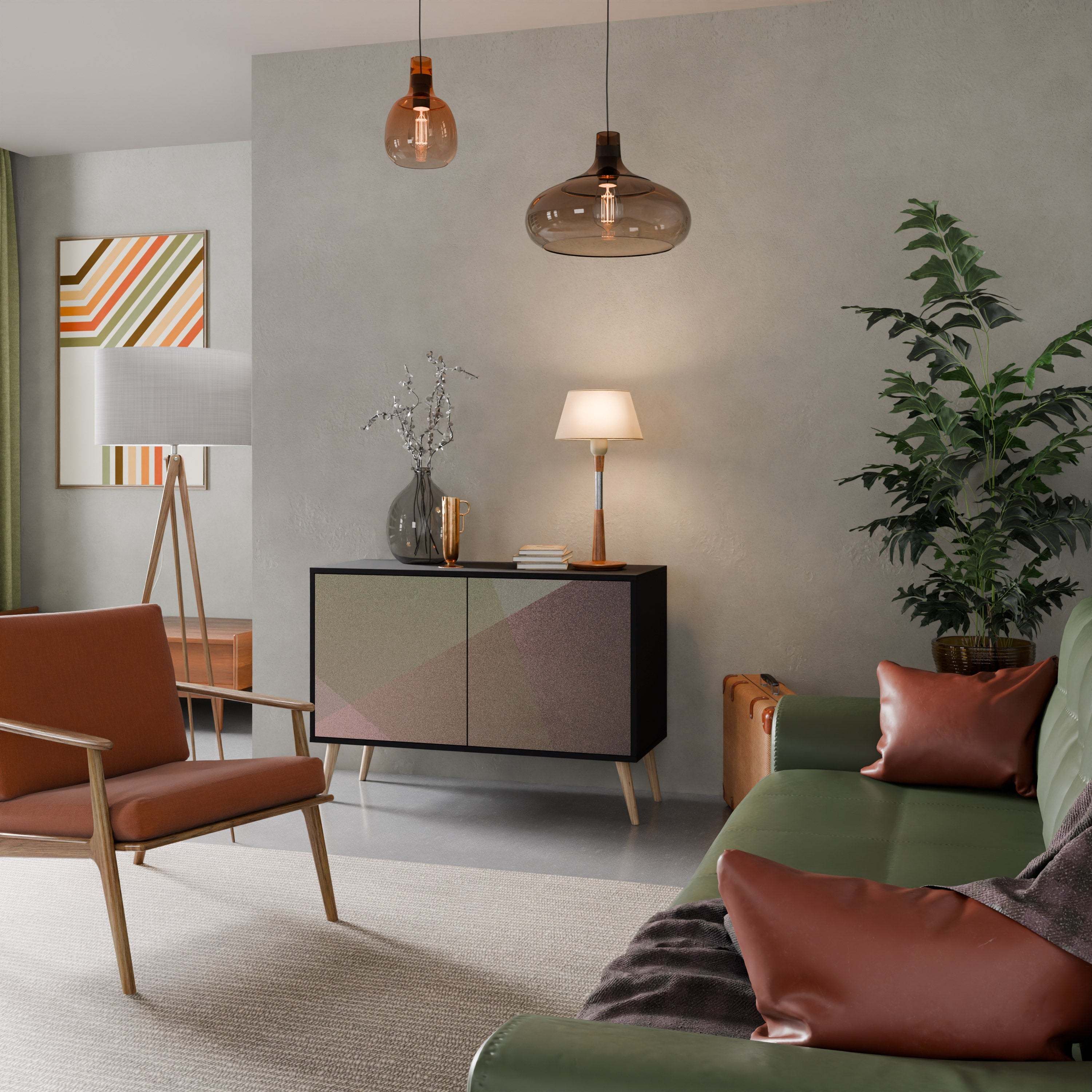 BEIGE GEOMETRY Sideboard mit 2 Türen in schwarzem Finish
