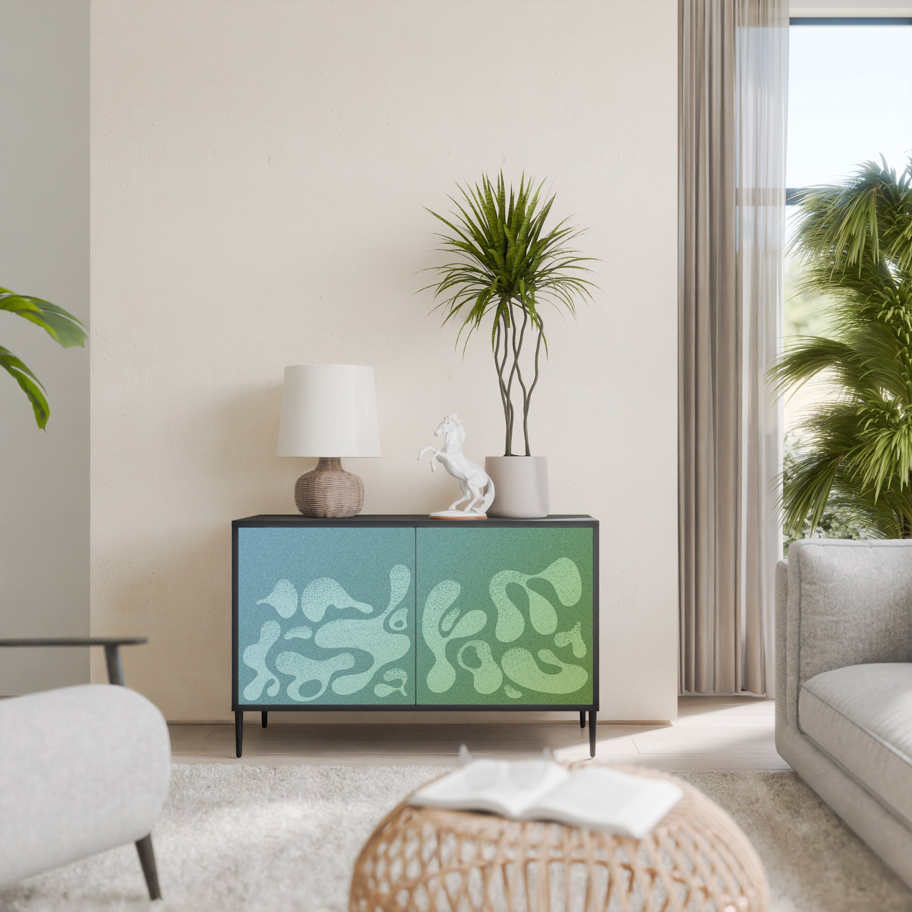 IRREGULAR BLUE Sideboard mit 2 Türen in Schwarz