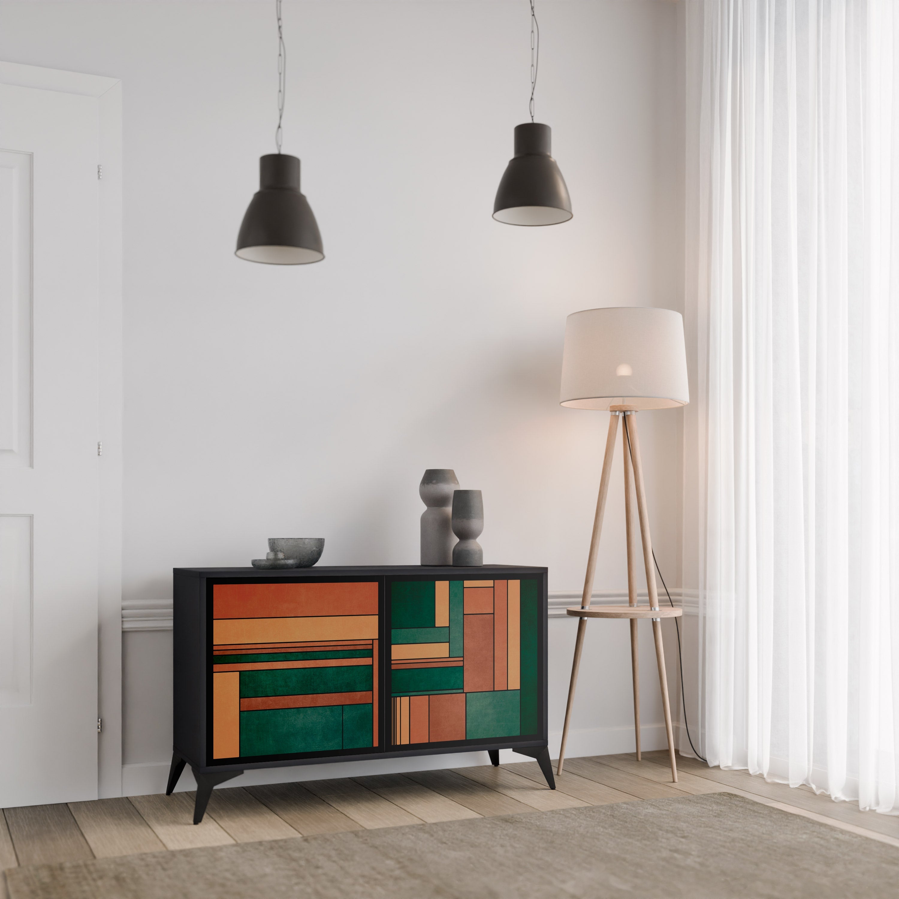 EARTHY FIGURES Sideboard mit 2 Türen in Schwarz