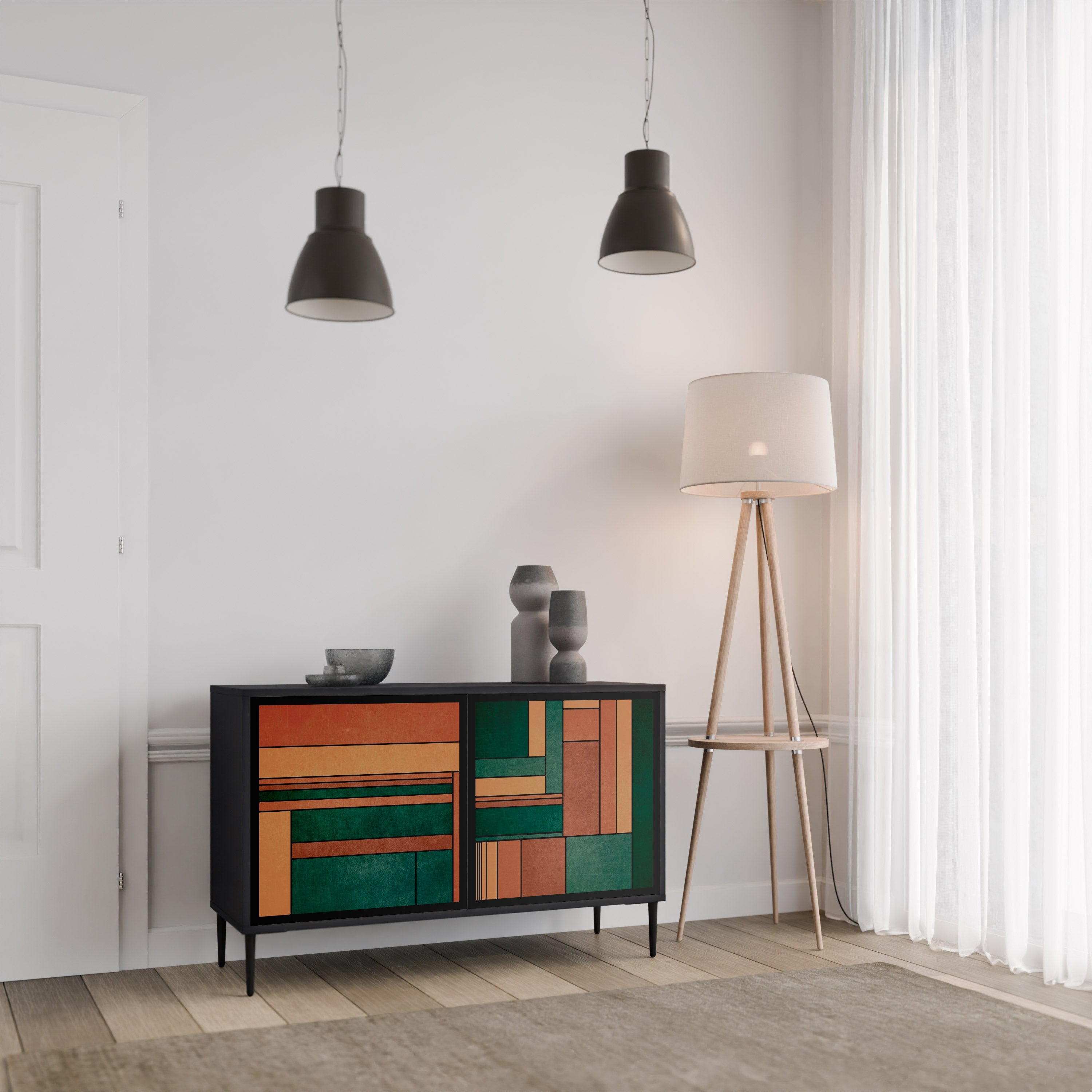 EARTHY FIGURES Sideboard mit 2 Türen in Schwarz