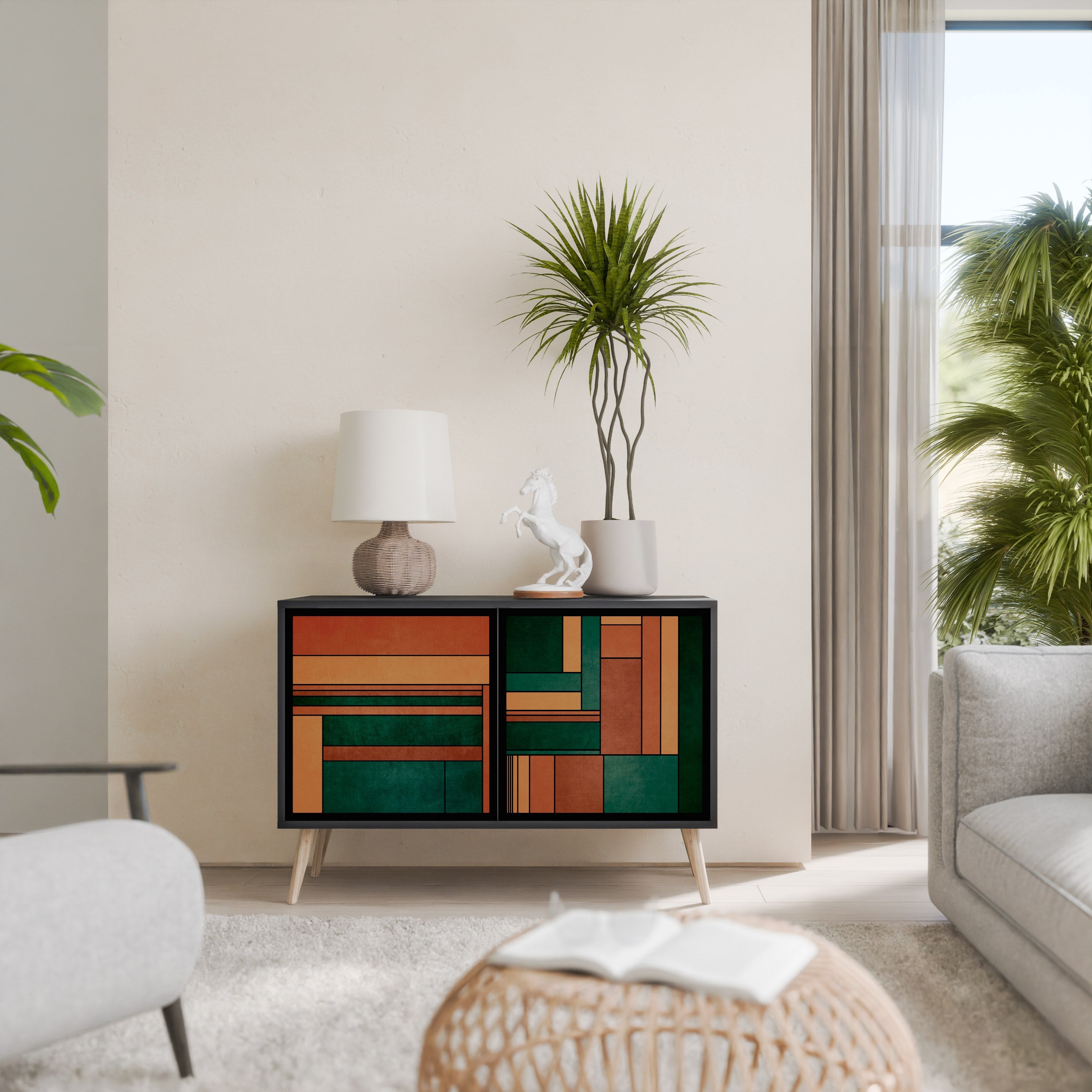 EARTHY FIGURES Sideboard mit 2 Türen in Schwarz