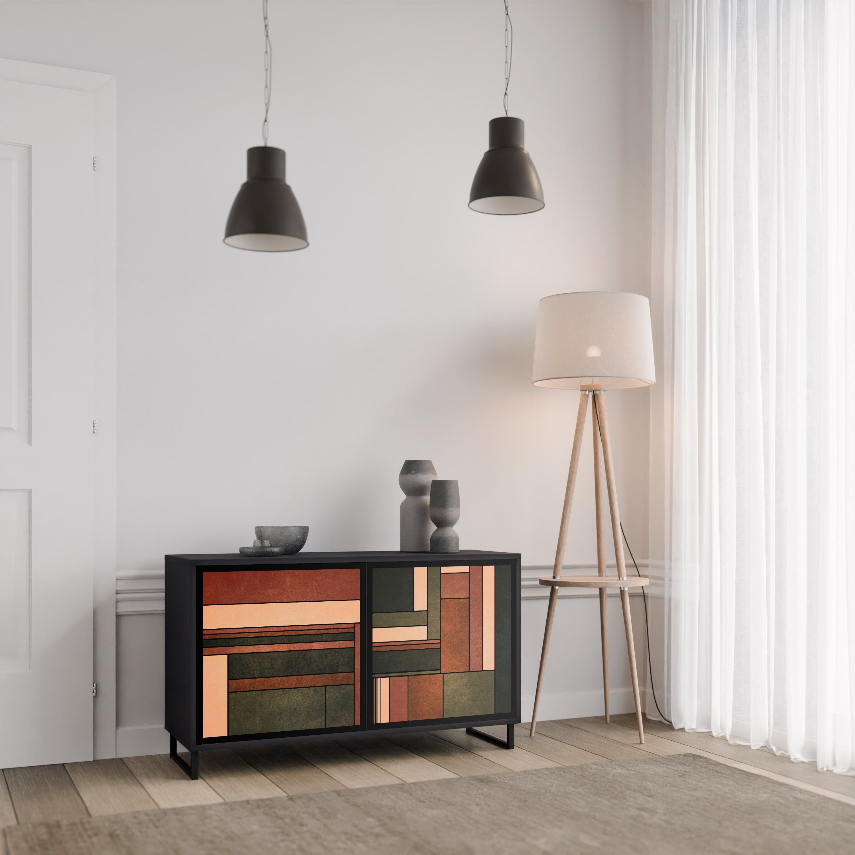 FIGURES OF NATURE Sideboard mit 2 Türen in Schwarz