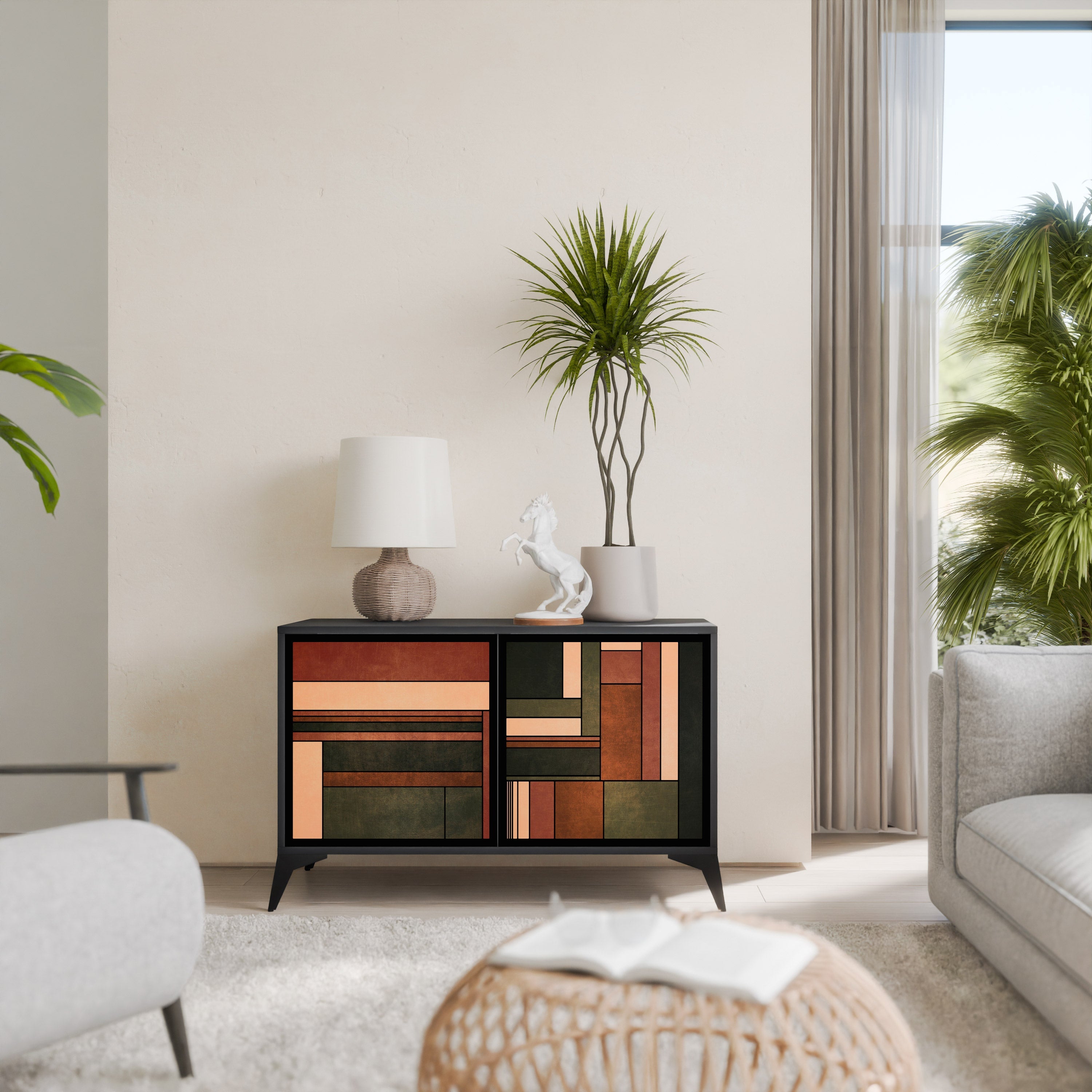 FIGURES OF NATURE Sideboard mit 2 Türen in Schwarz