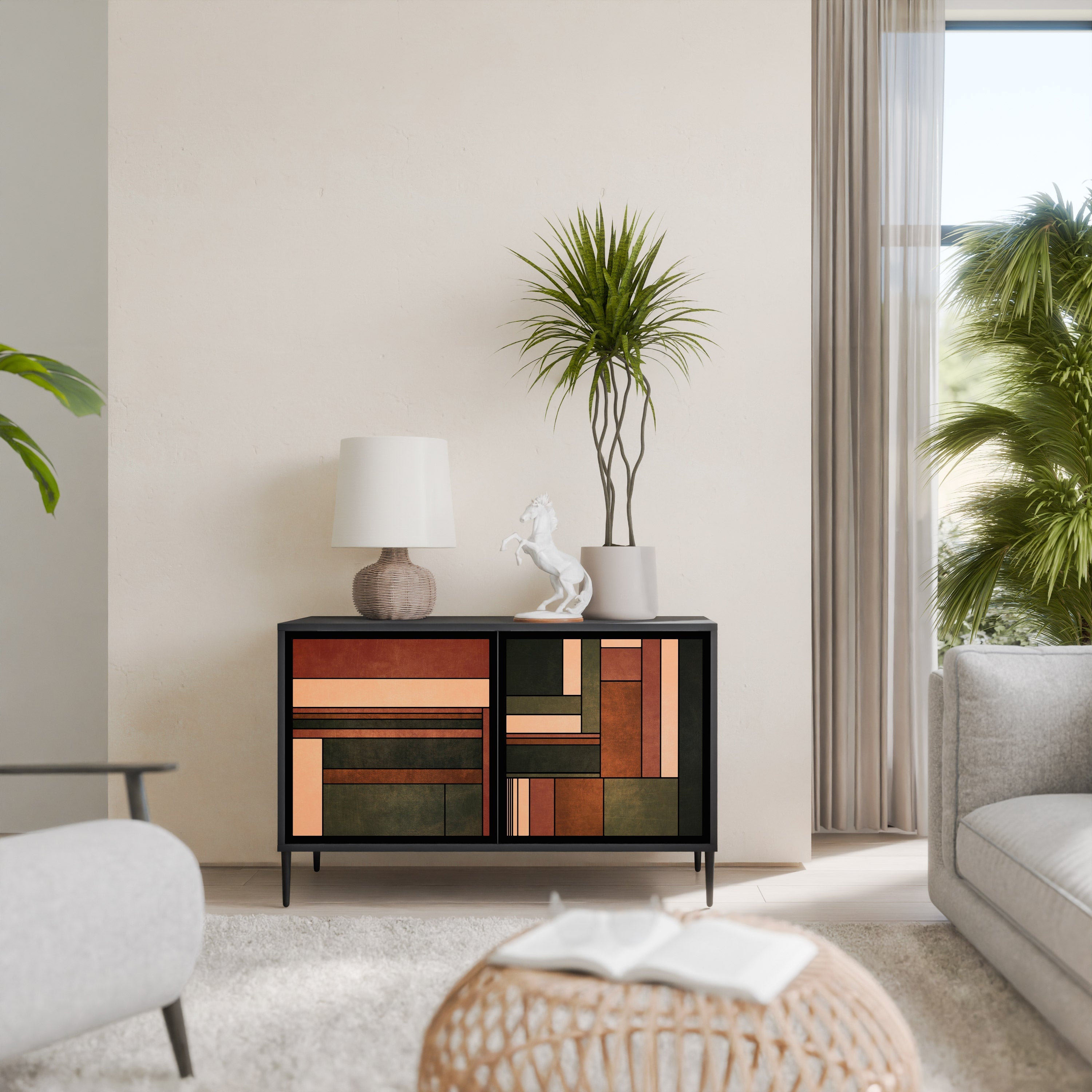 FIGURES OF NATURE Sideboard mit 2 Türen in Schwarz