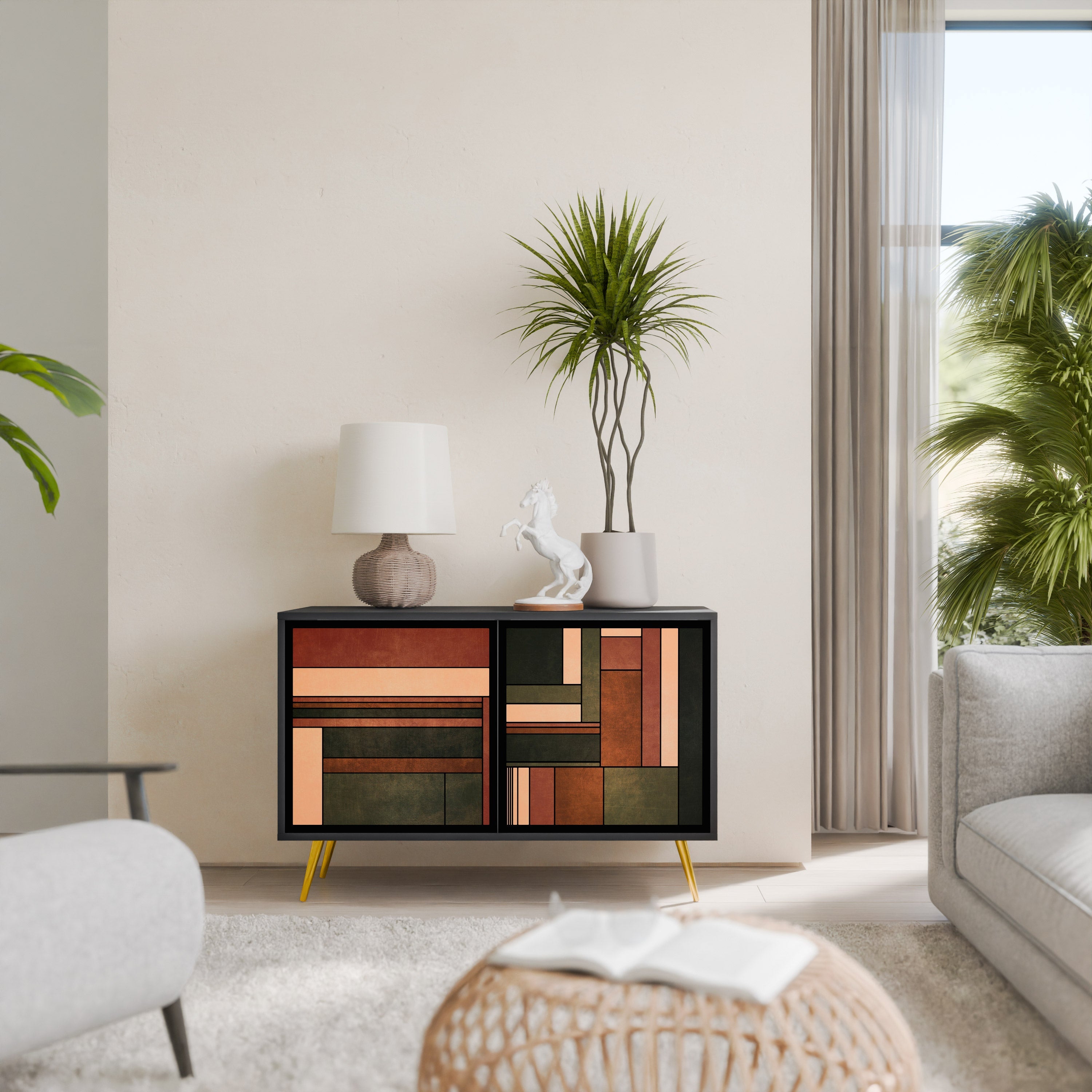 FIGURES OF NATURE Sideboard mit 2 Türen in Schwarz