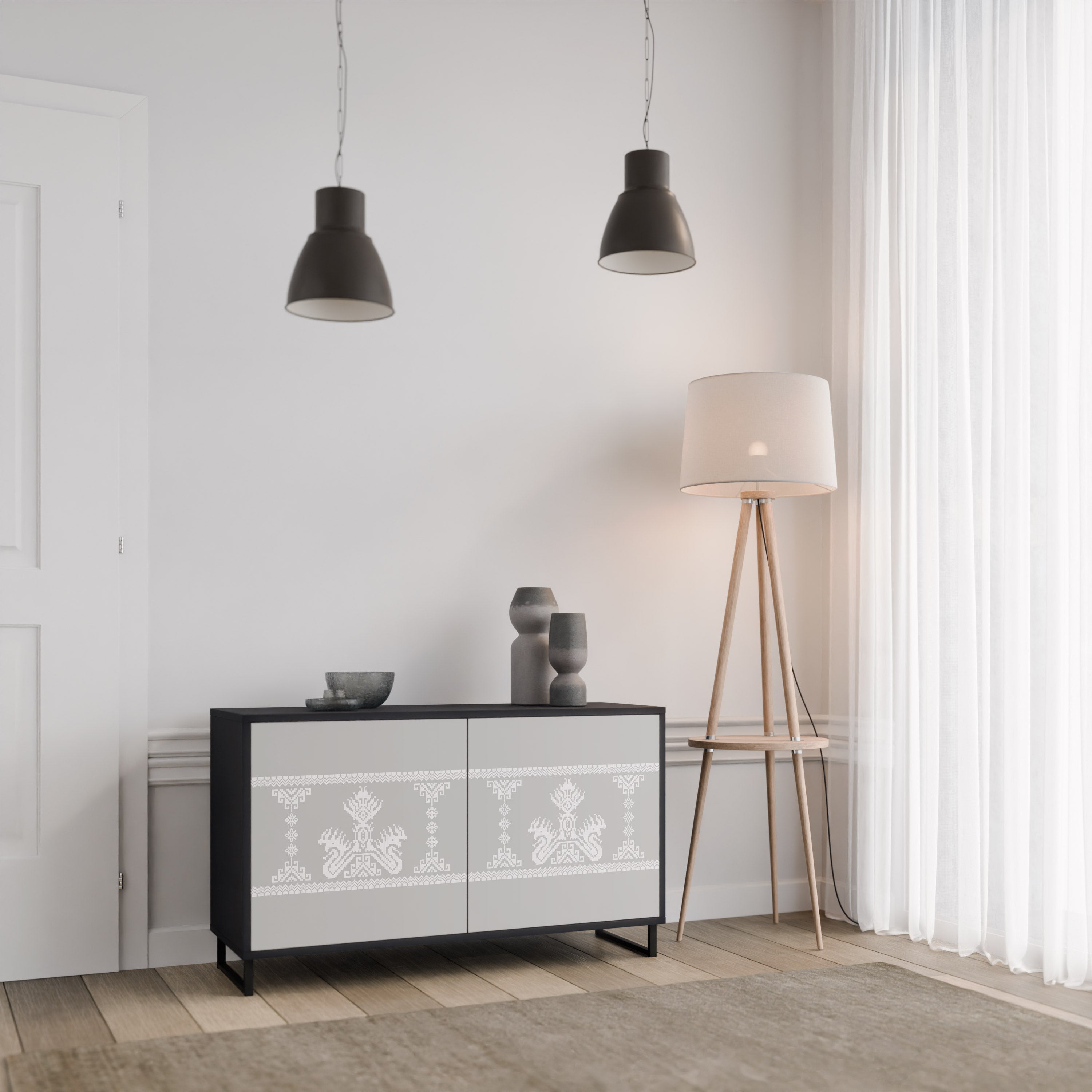 THAI GRAY Sideboard mit 2 Türen in Schwarz