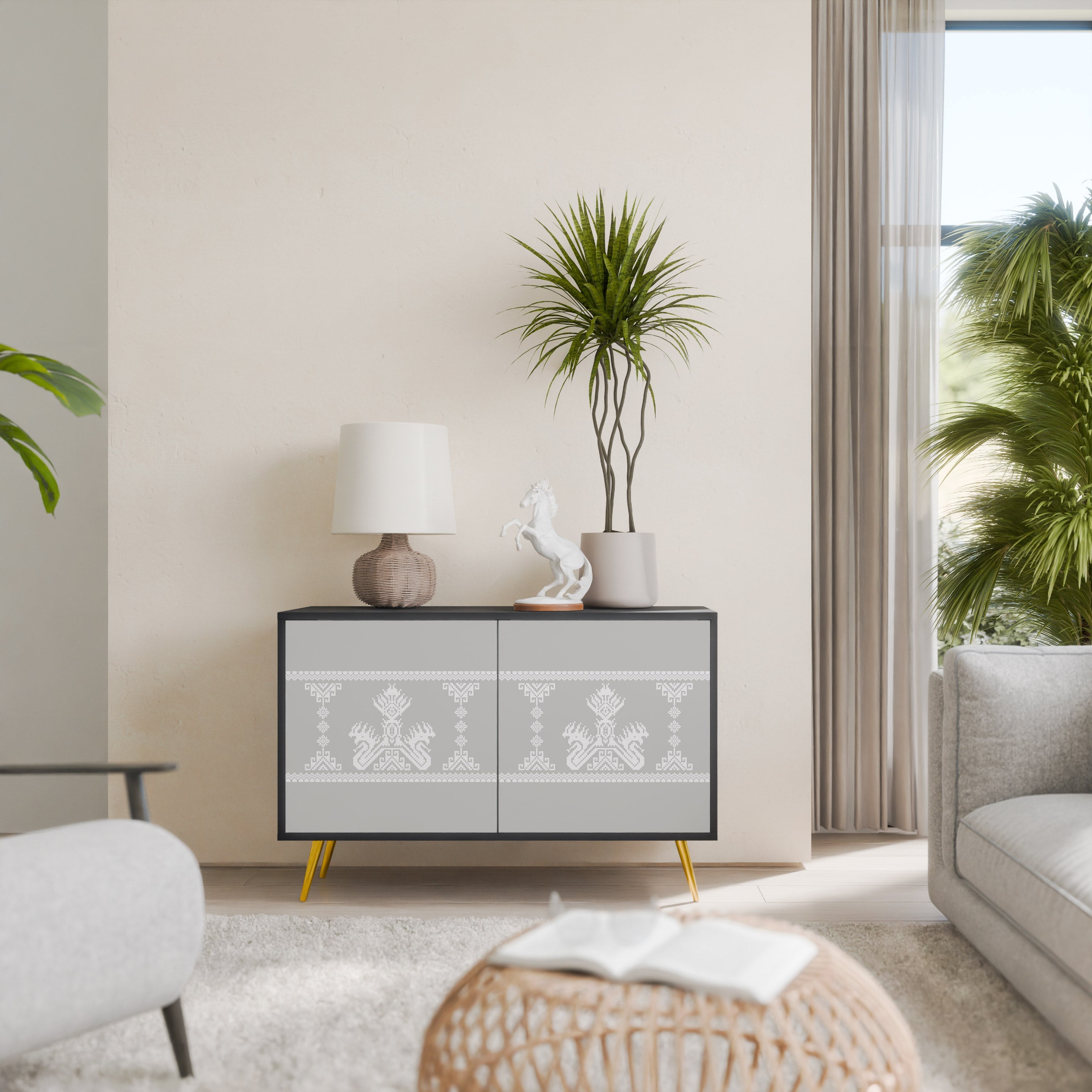 THAI GRAY Sideboard mit 2 Türen in Schwarz