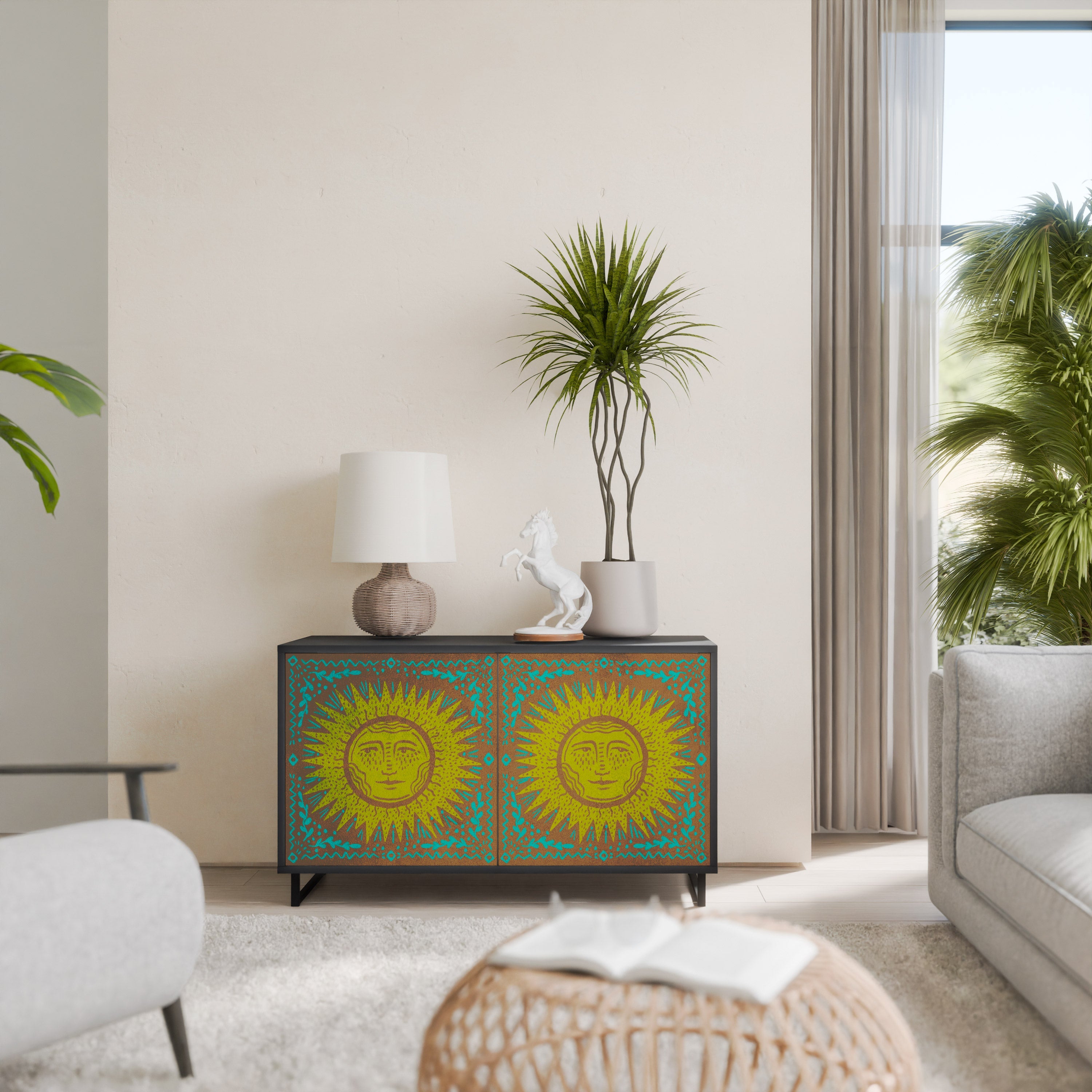 SUNSHINE EULOGY Sideboard mit 2 Türen in Schwarz