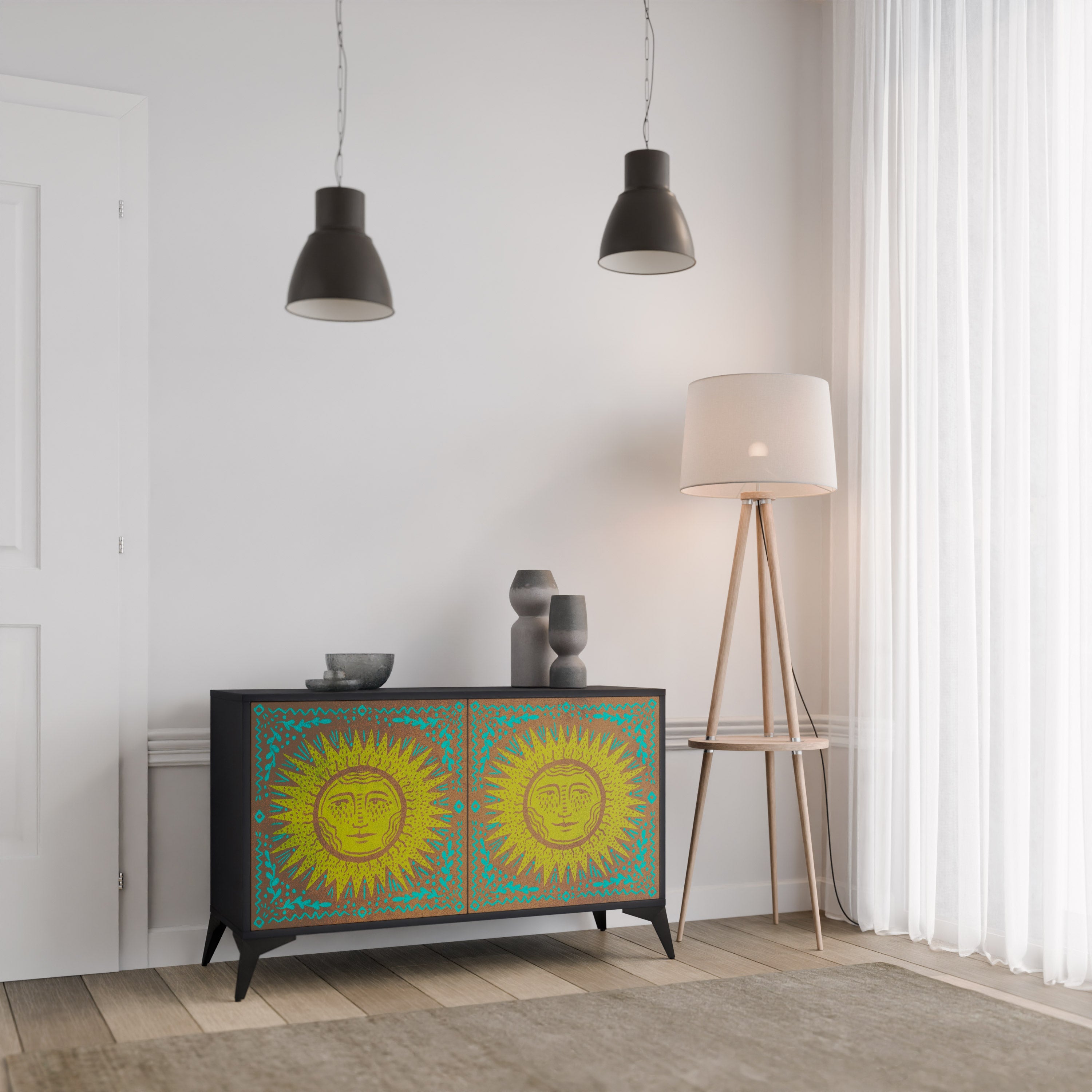 SUNSHINE EULOGY Sideboard mit 2 Türen in Schwarz
