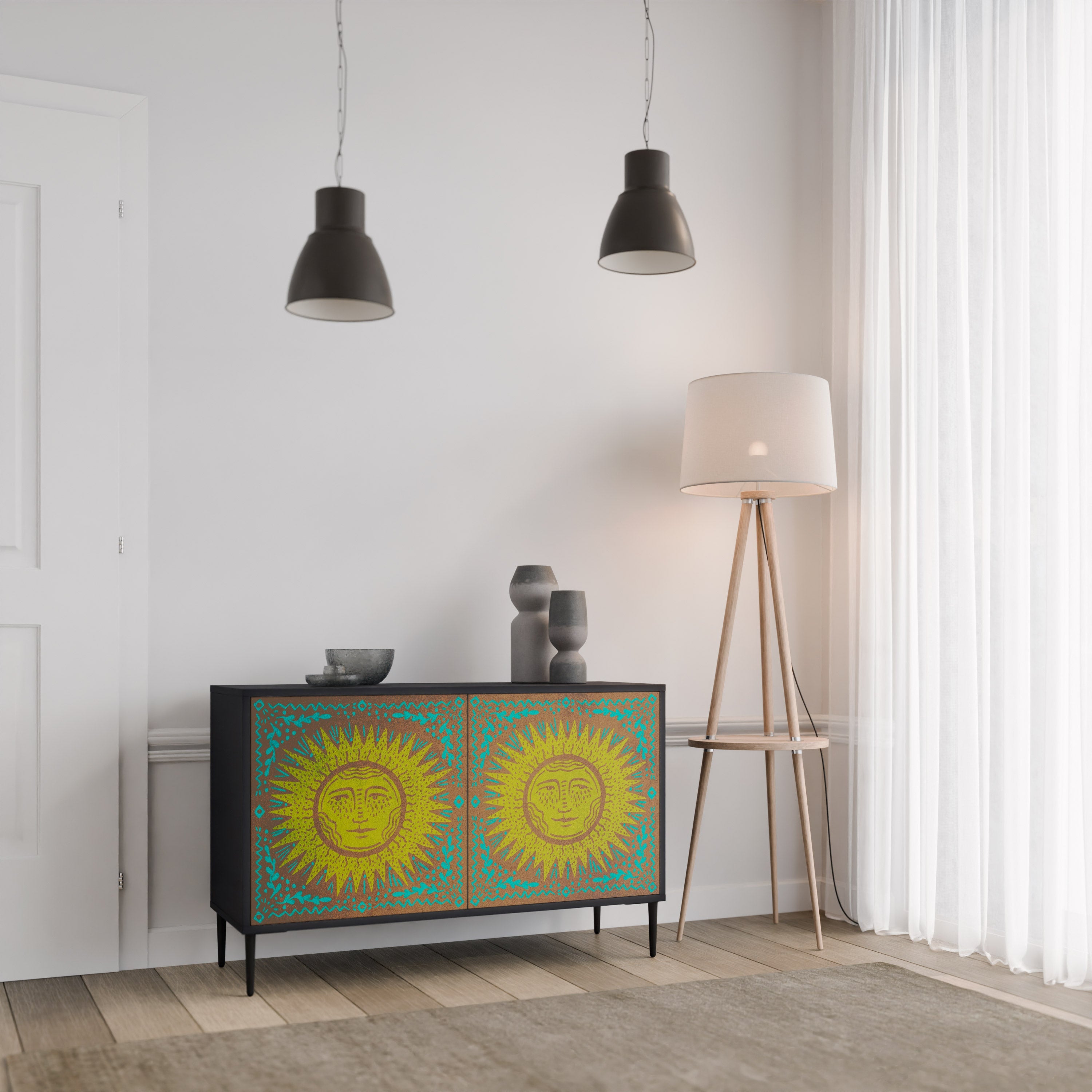 SUNSHINE EULOGY Sideboard mit 2 Türen in Schwarz