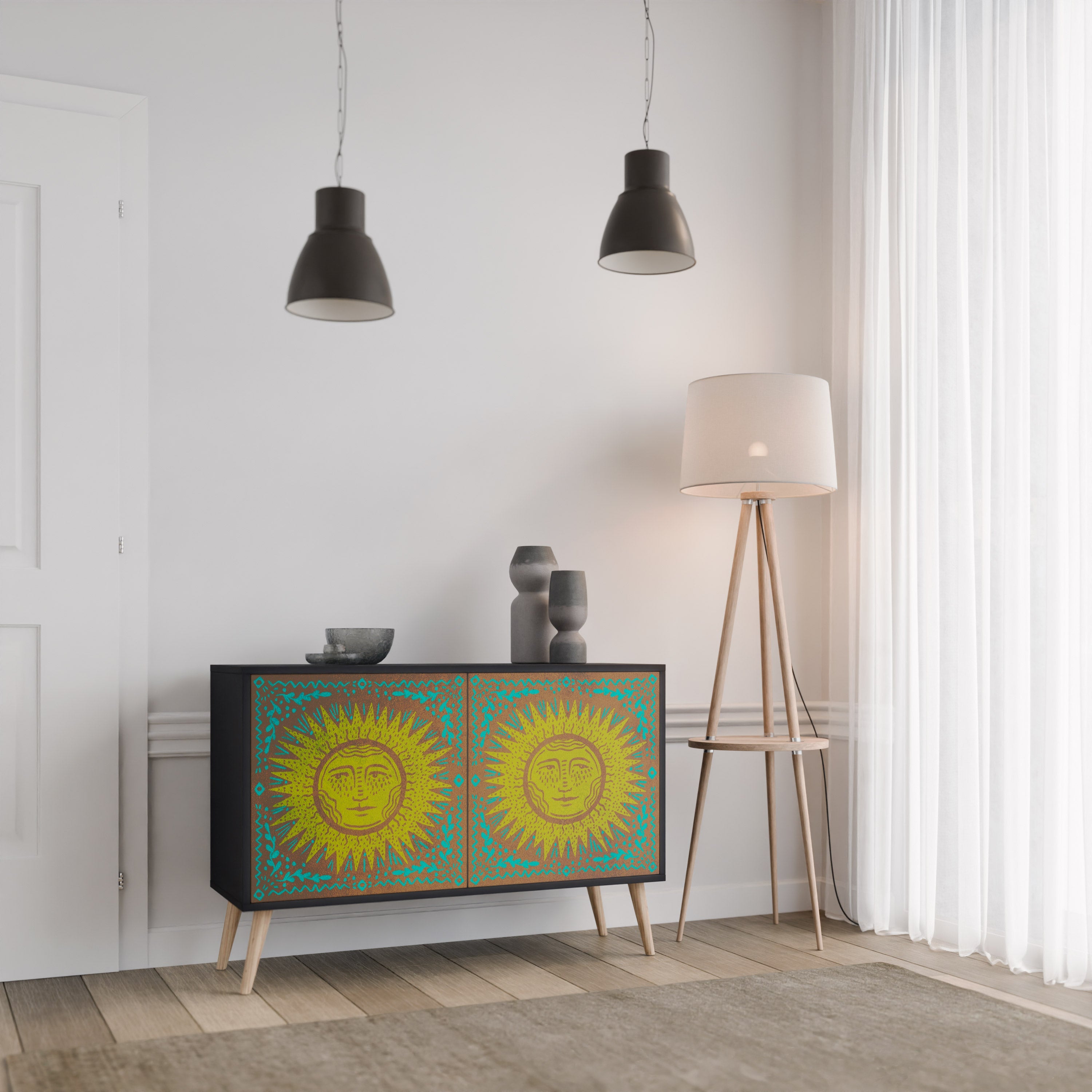 SUNSHINE EULOGY Sideboard mit 2 Türen in Schwarz