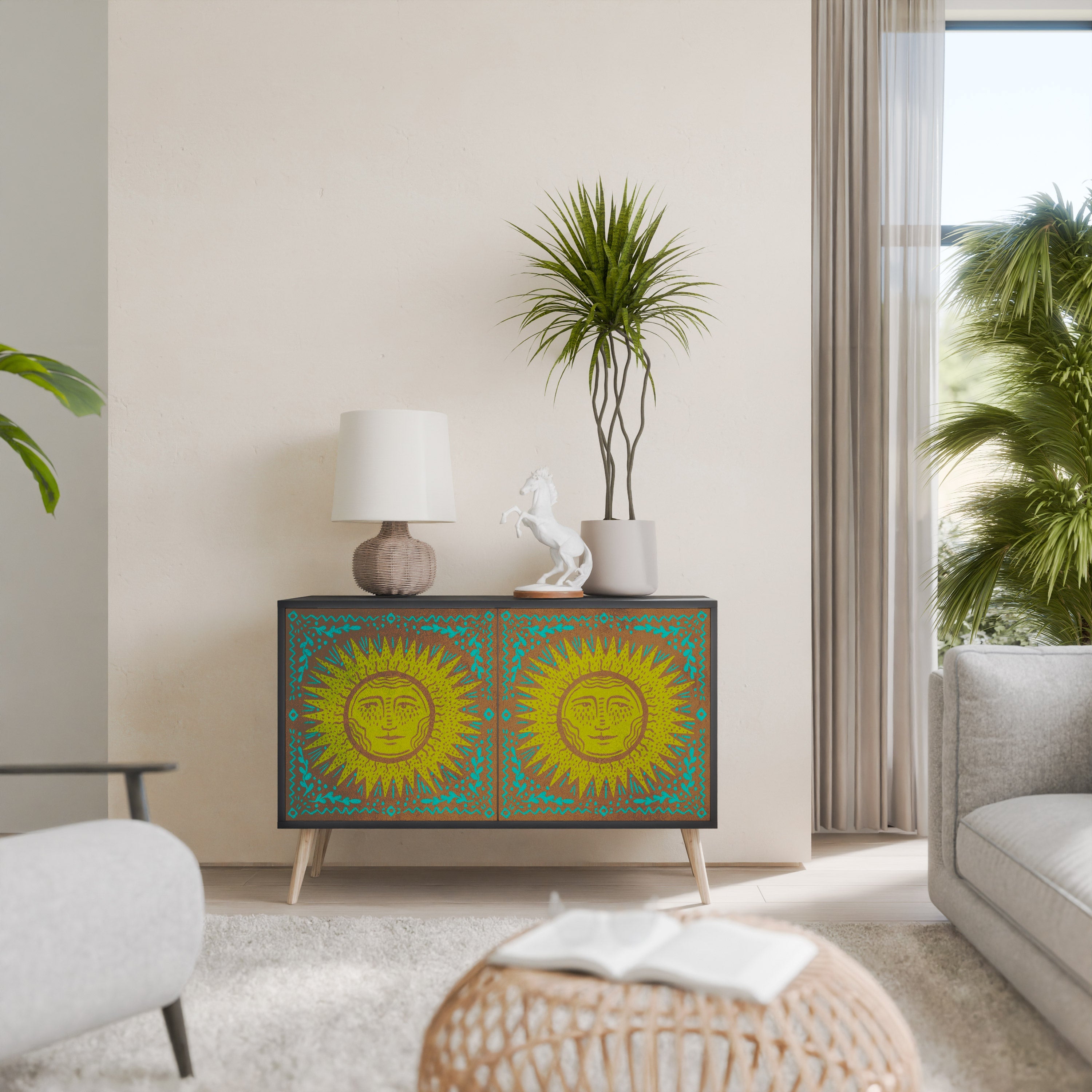 SUNSHINE EULOGY Sideboard mit 2 Türen in Schwarz