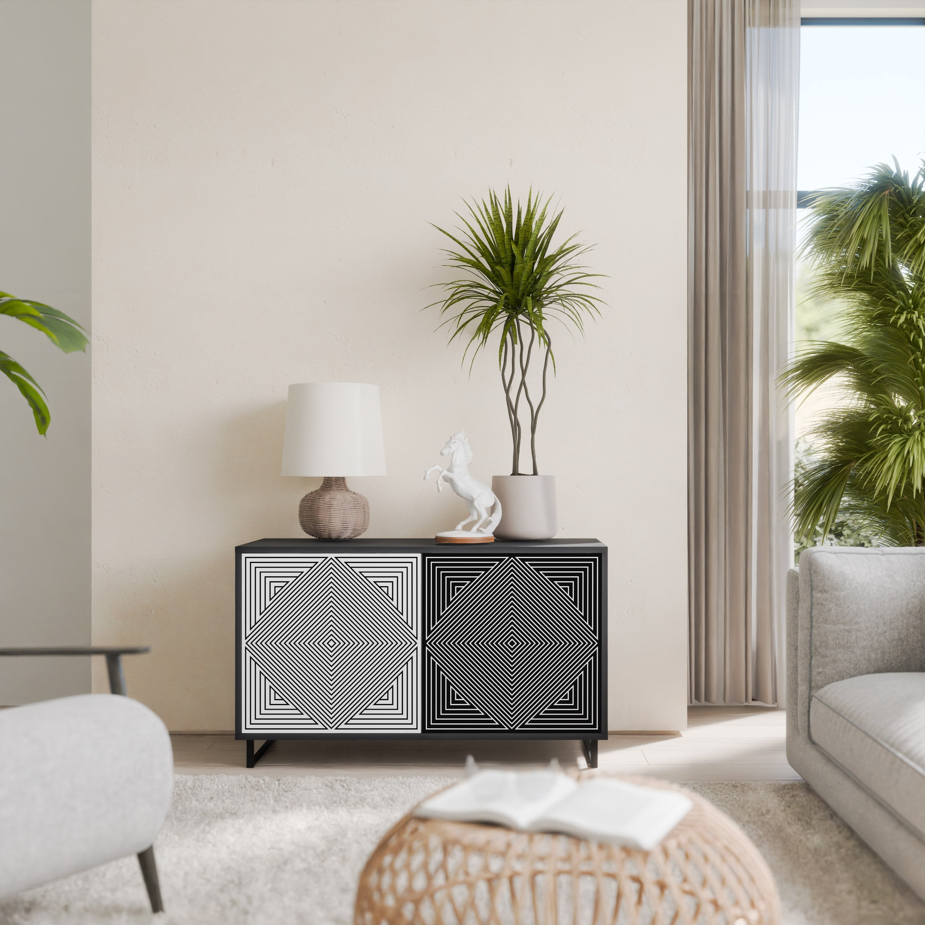 POLYGON ILLUSION Sideboard mit 2 Türen in Schwarz