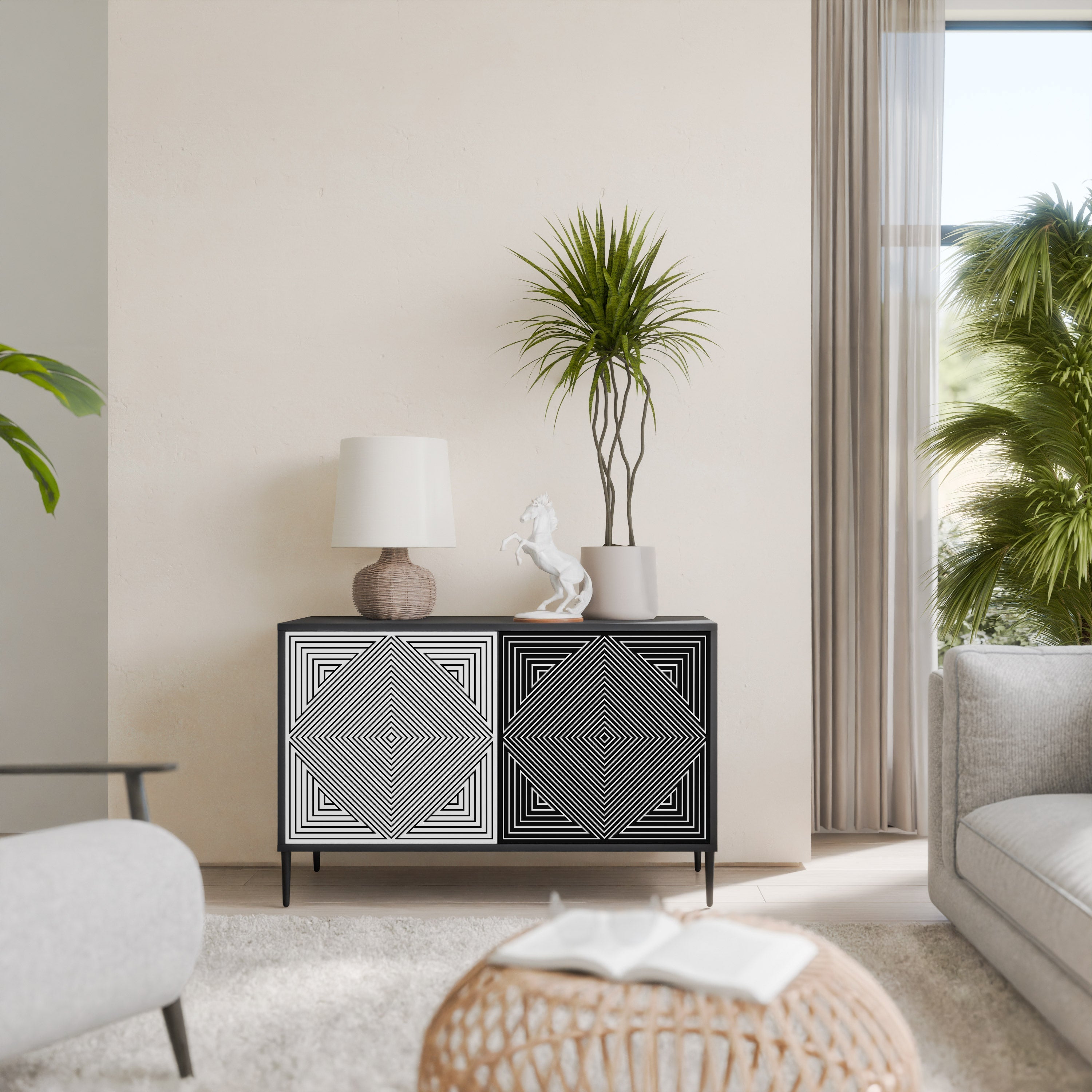 POLYGON ILLUSION Sideboard mit 2 Türen in Schwarz