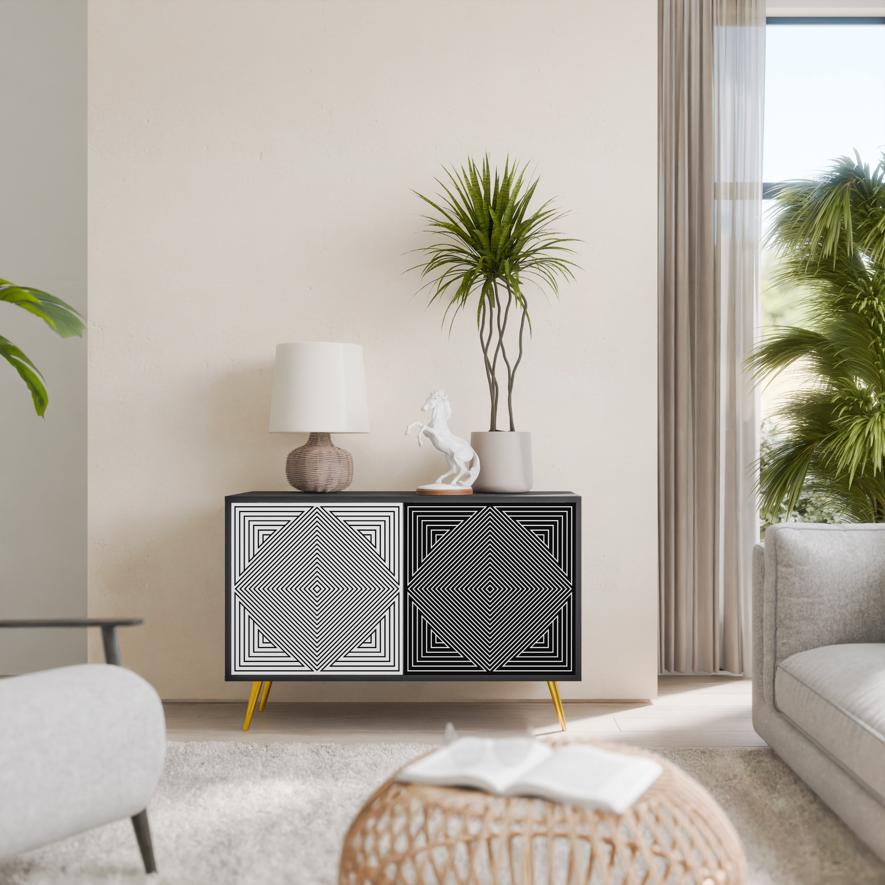 POLYGON ILLUSION Sideboard mit 2 Türen in Schwarz