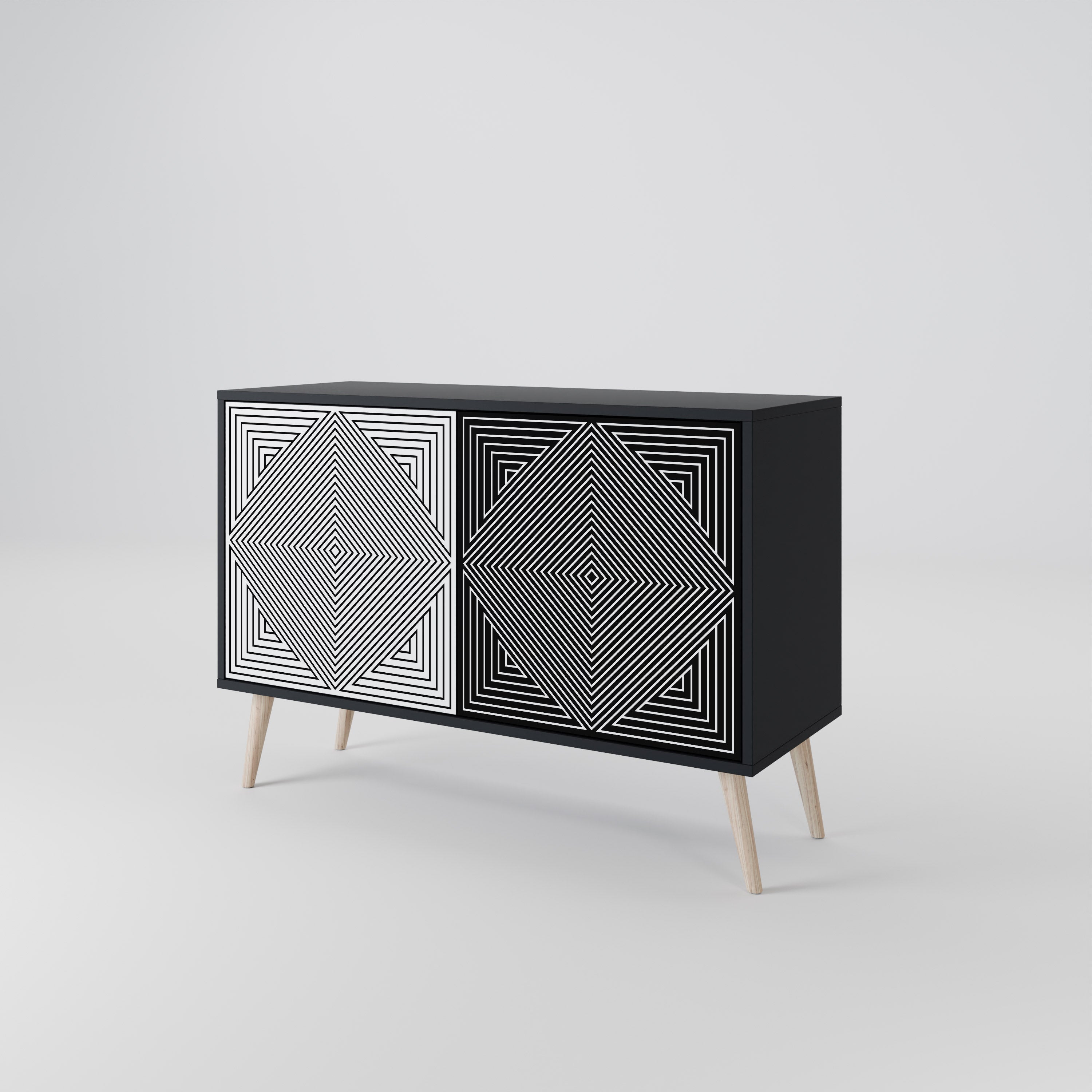 POLYGON ILLUSION Sideboard mit 2 Türen in Schwarz