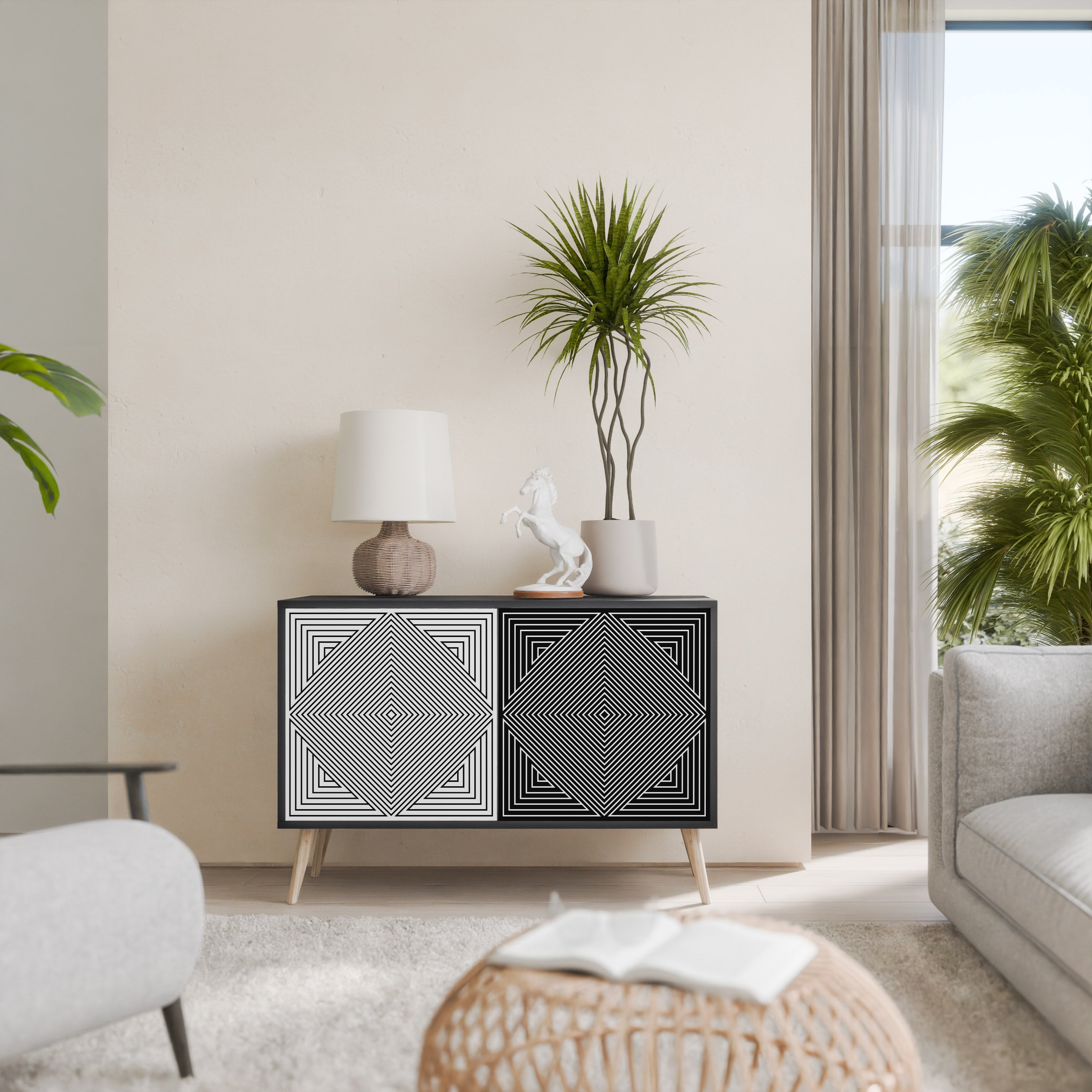 POLYGON ILLUSION Sideboard mit 2 Türen in Schwarz