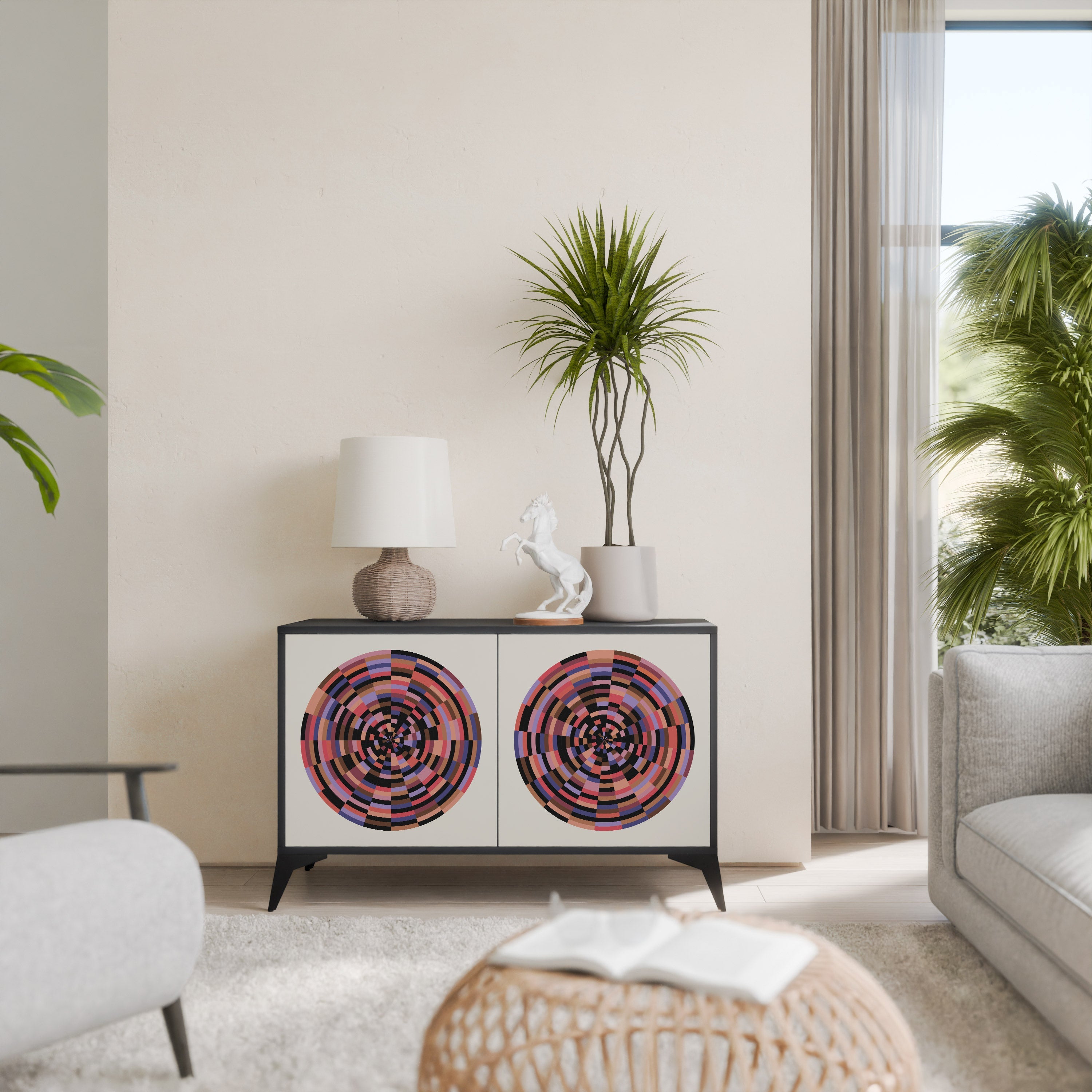 BROWN CIRCLES Sideboard mit 2 Türen in Schwarz