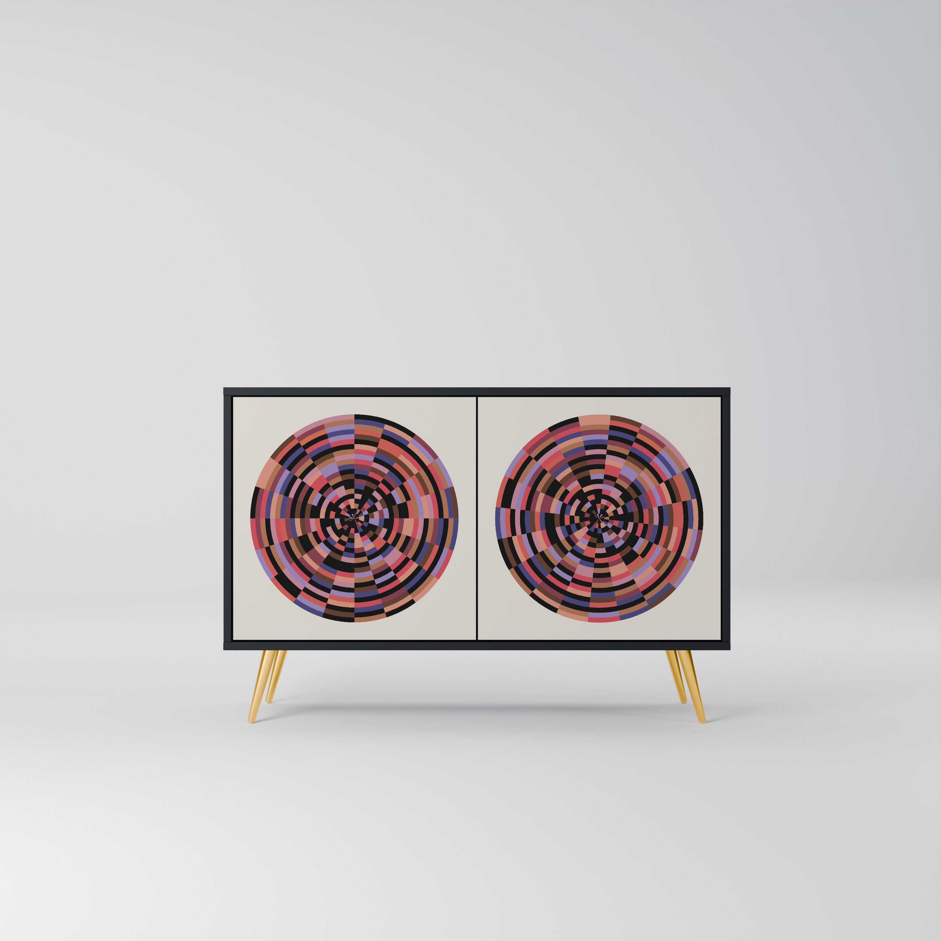 BROWN CIRCLES Sideboard mit 2 Türen in Schwarz