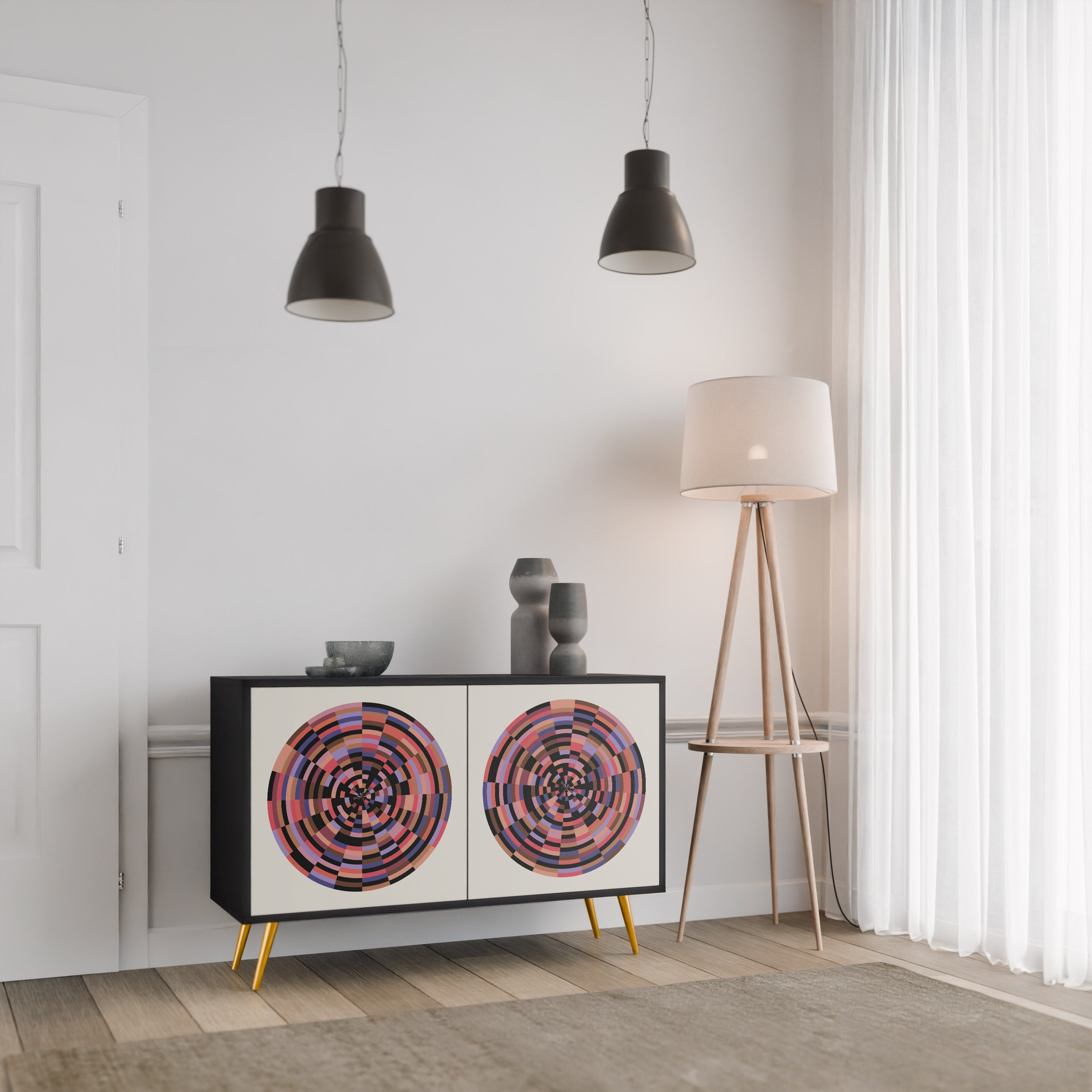 BROWN CIRCLES Sideboard mit 2 Türen in Schwarz