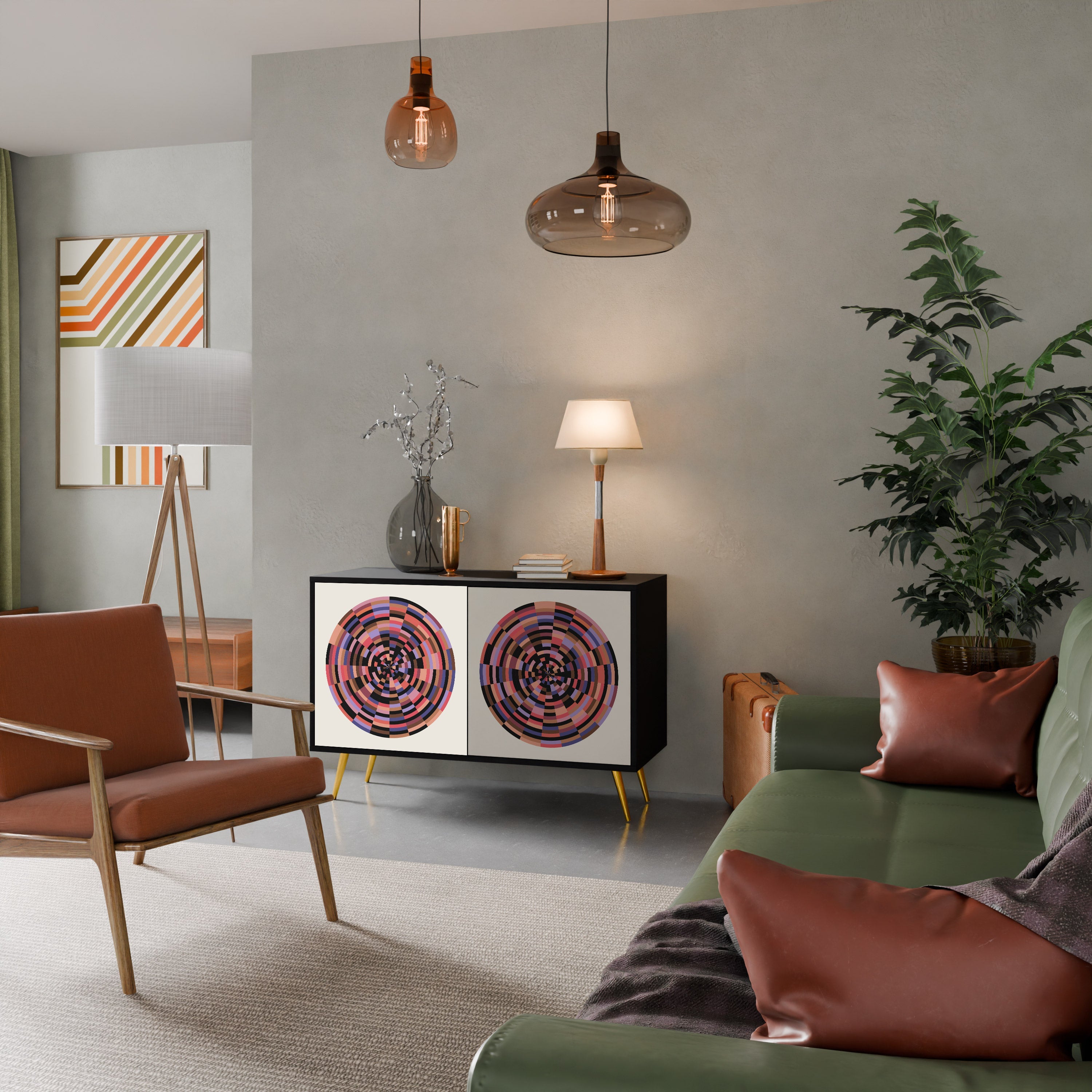 BROWN CIRCLES Sideboard mit 2 Türen in Schwarz