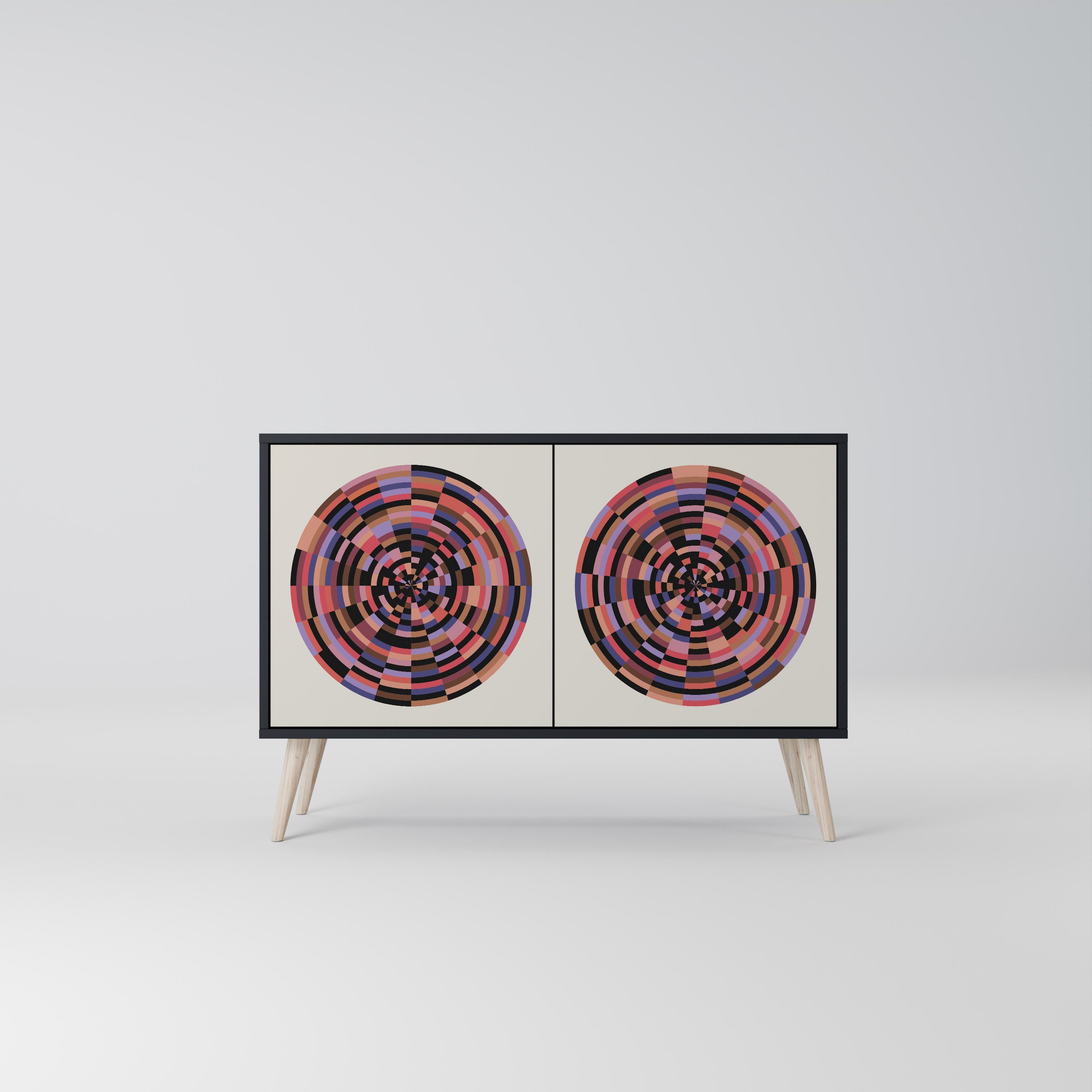 BROWN CIRCLES Sideboard mit 2 Türen in Schwarz