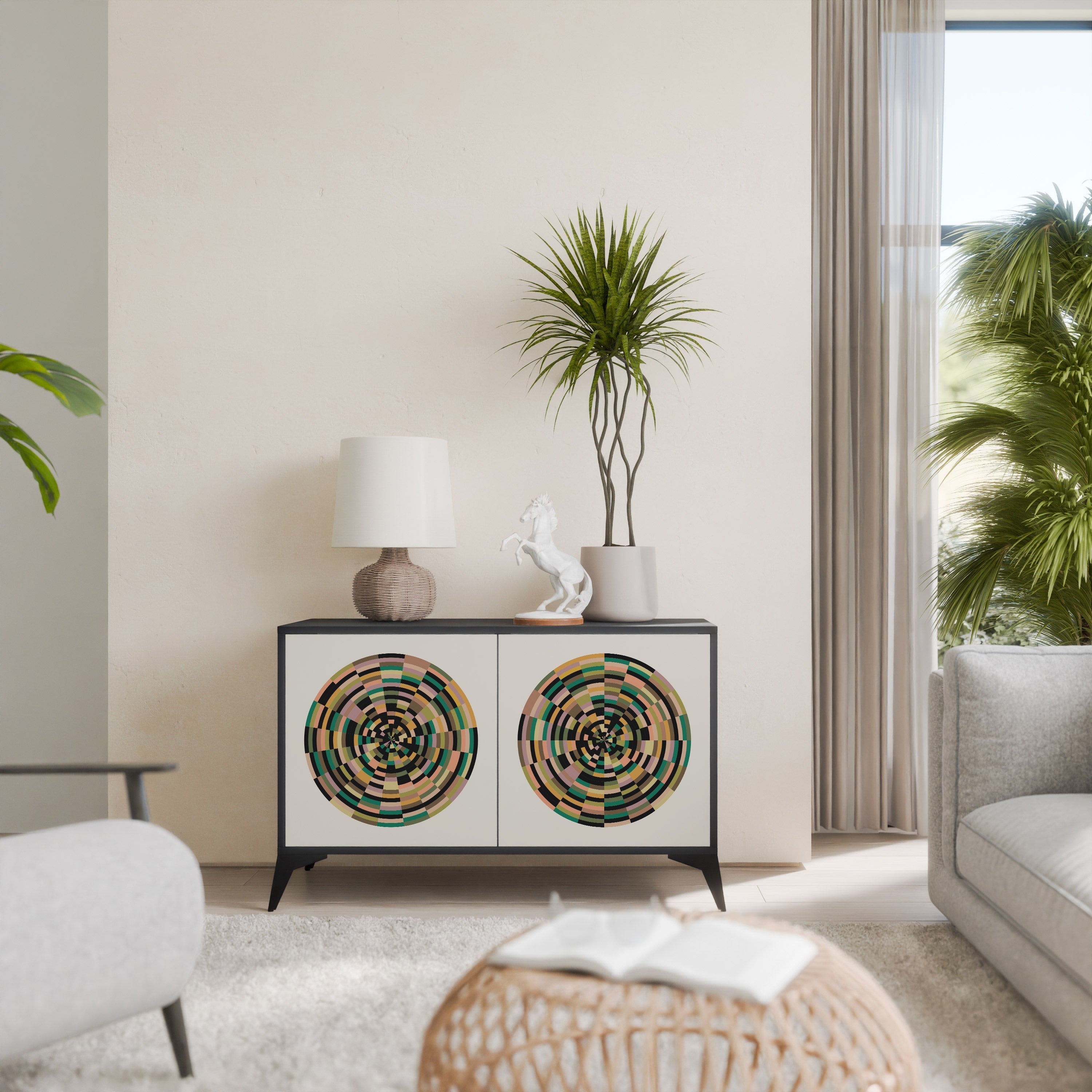 GREEN CIRCLES Sideboard mit 2 Türen in Schwarz