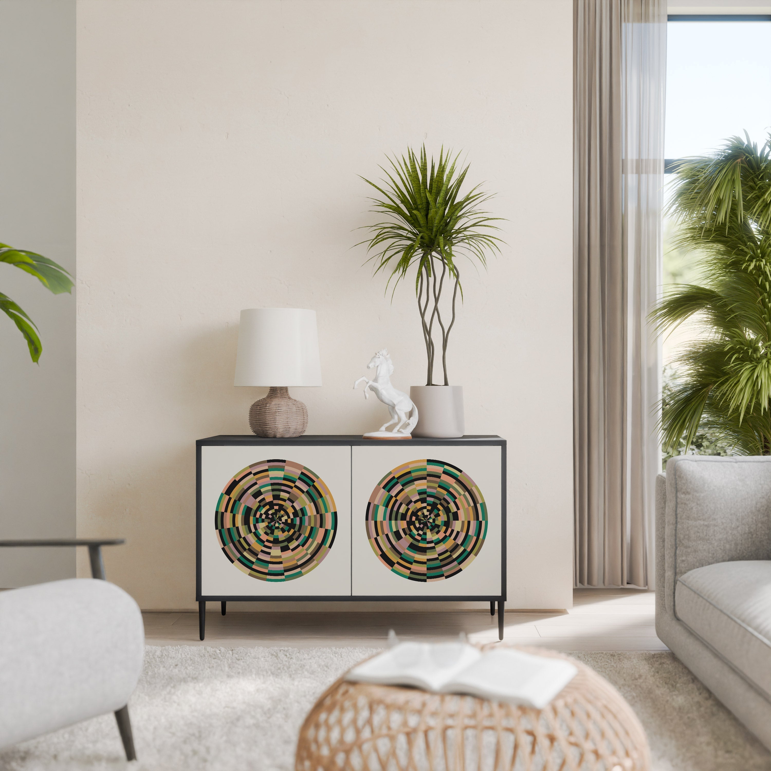 GREEN CIRCLES Sideboard mit 2 Türen in Schwarz