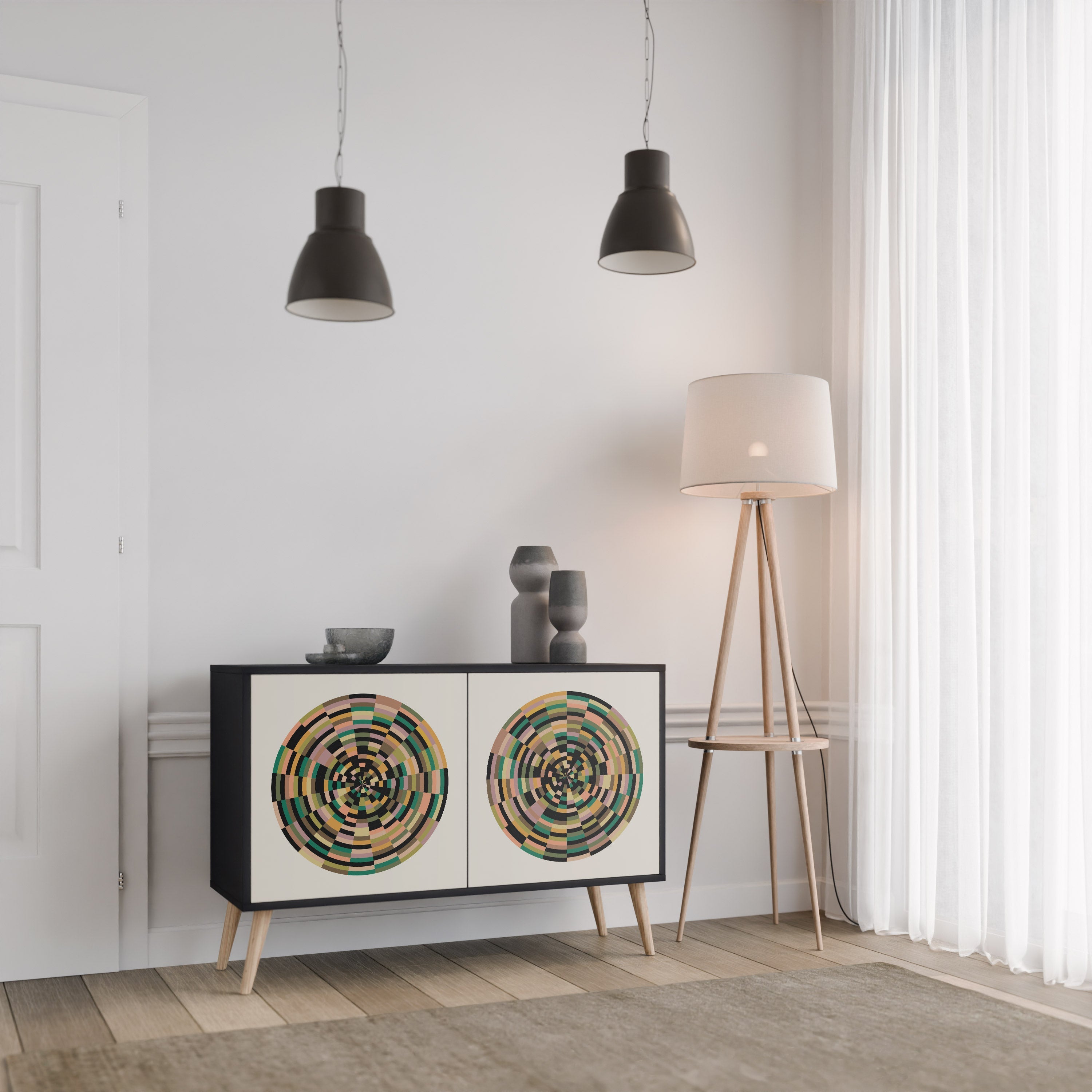 GREEN CIRCLES Sideboard mit 2 Türen in Schwarz