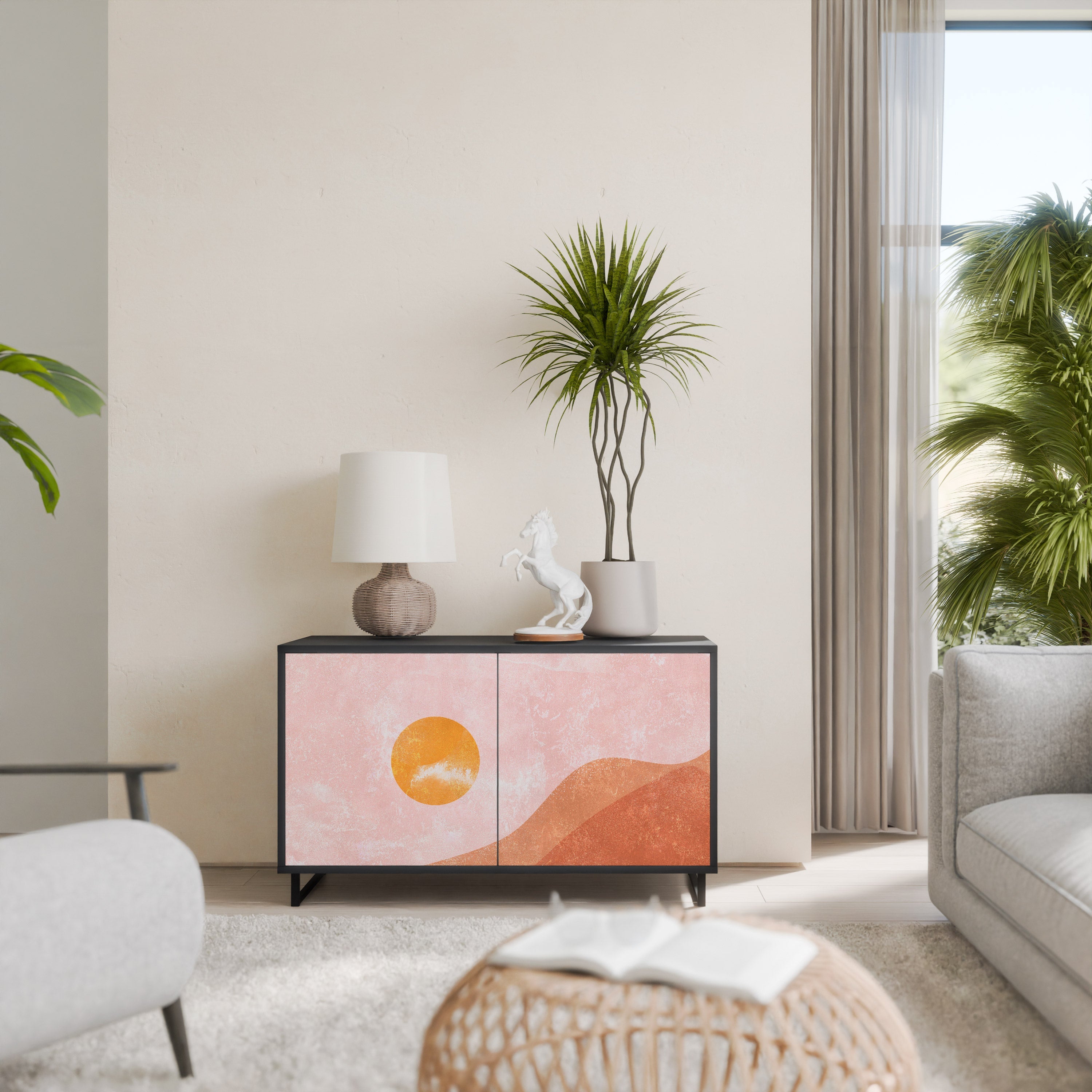 LUMINOUS SUNLIGHT Sideboard mit 2 Türen in Schwarz