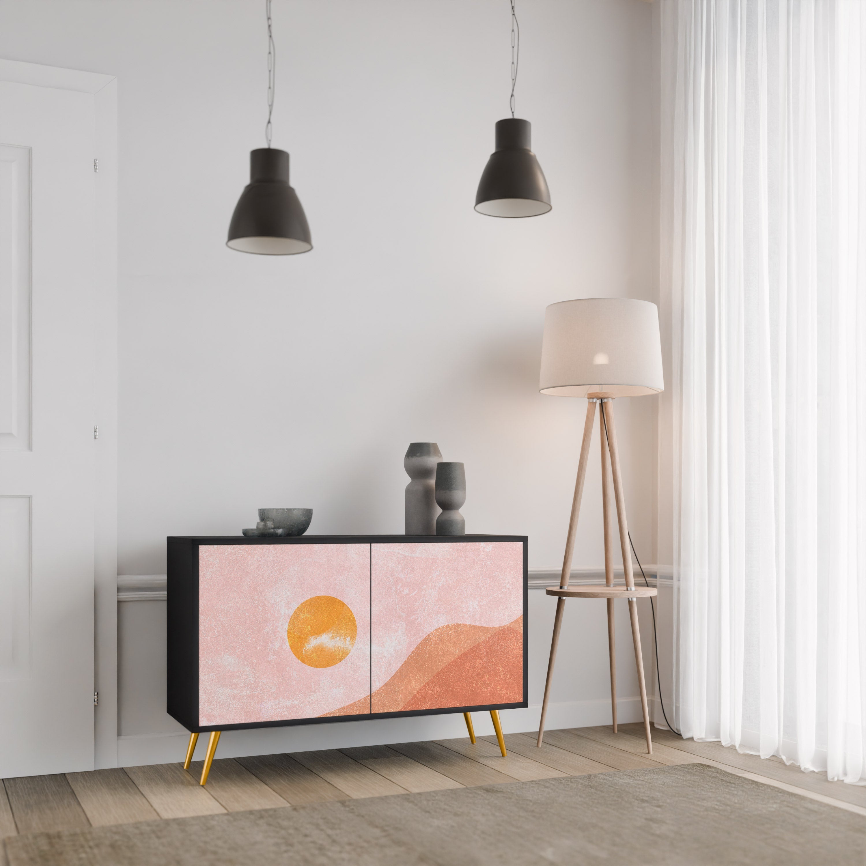 LUMINOUS SUNLIGHT Sideboard mit 2 Türen in Schwarz