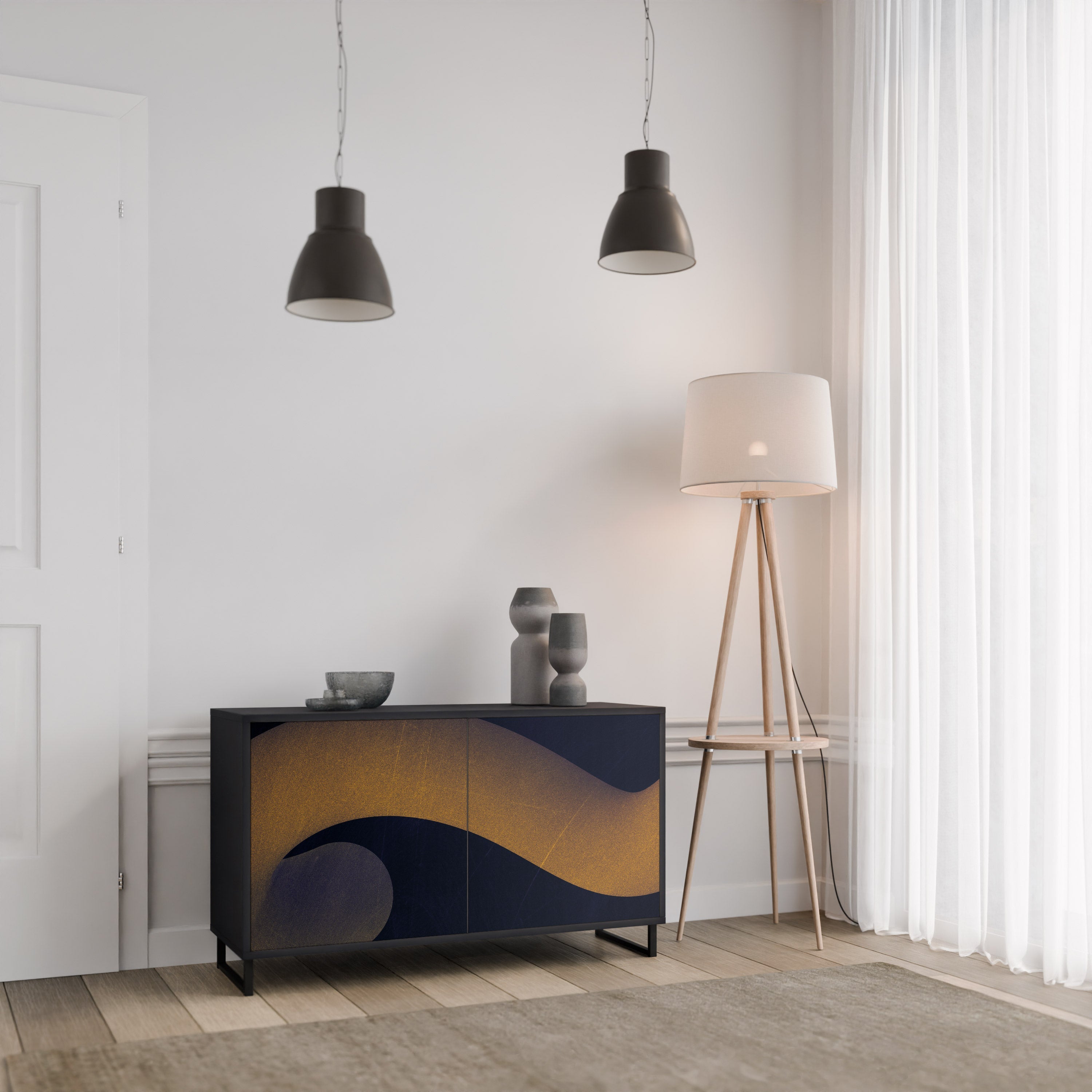 HOLLOW TIME Sideboard mit 2 Türen in Schwarz