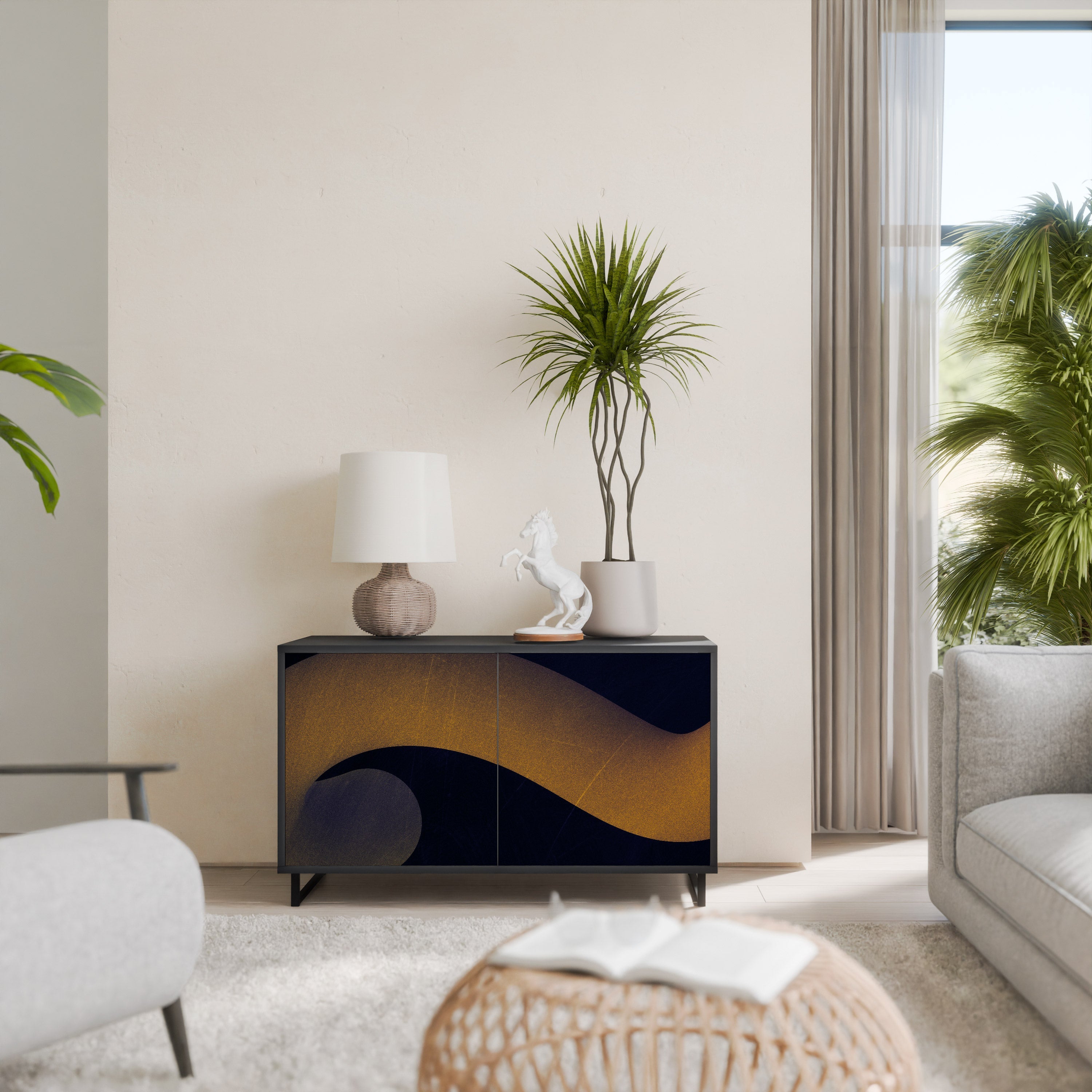 HOLLOW TIME Sideboard mit 2 Türen in Schwarz