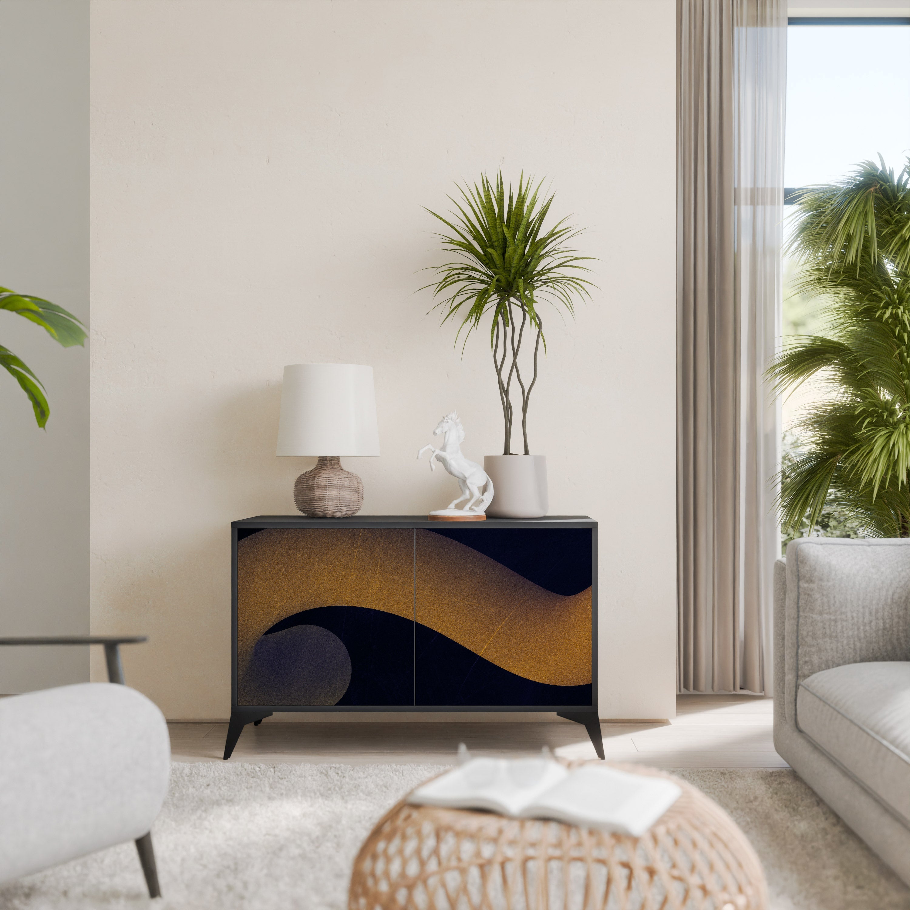 HOLLOW TIME Sideboard mit 2 Türen in Schwarz