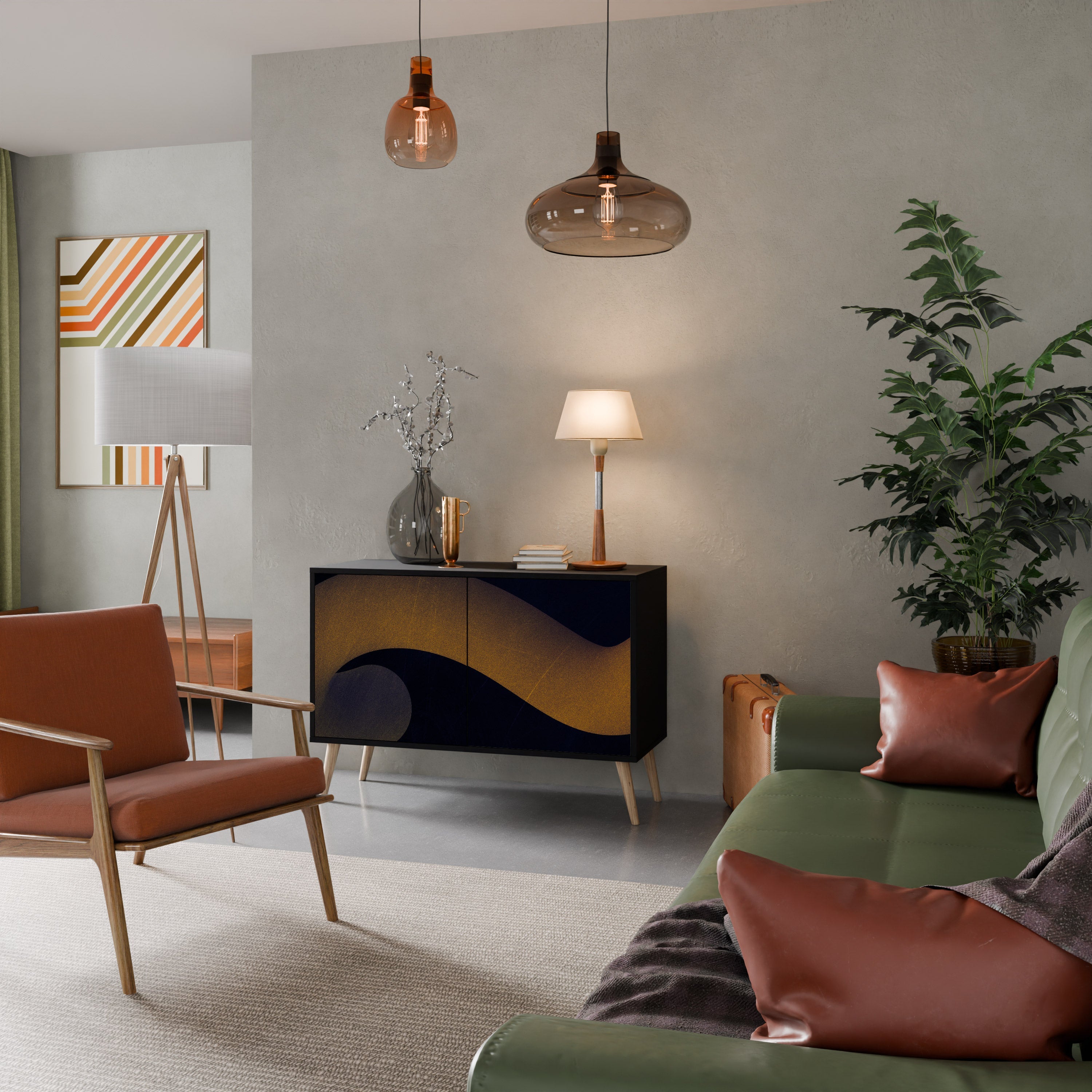 HOLLOW TIME Sideboard mit 2 Türen in Schwarz