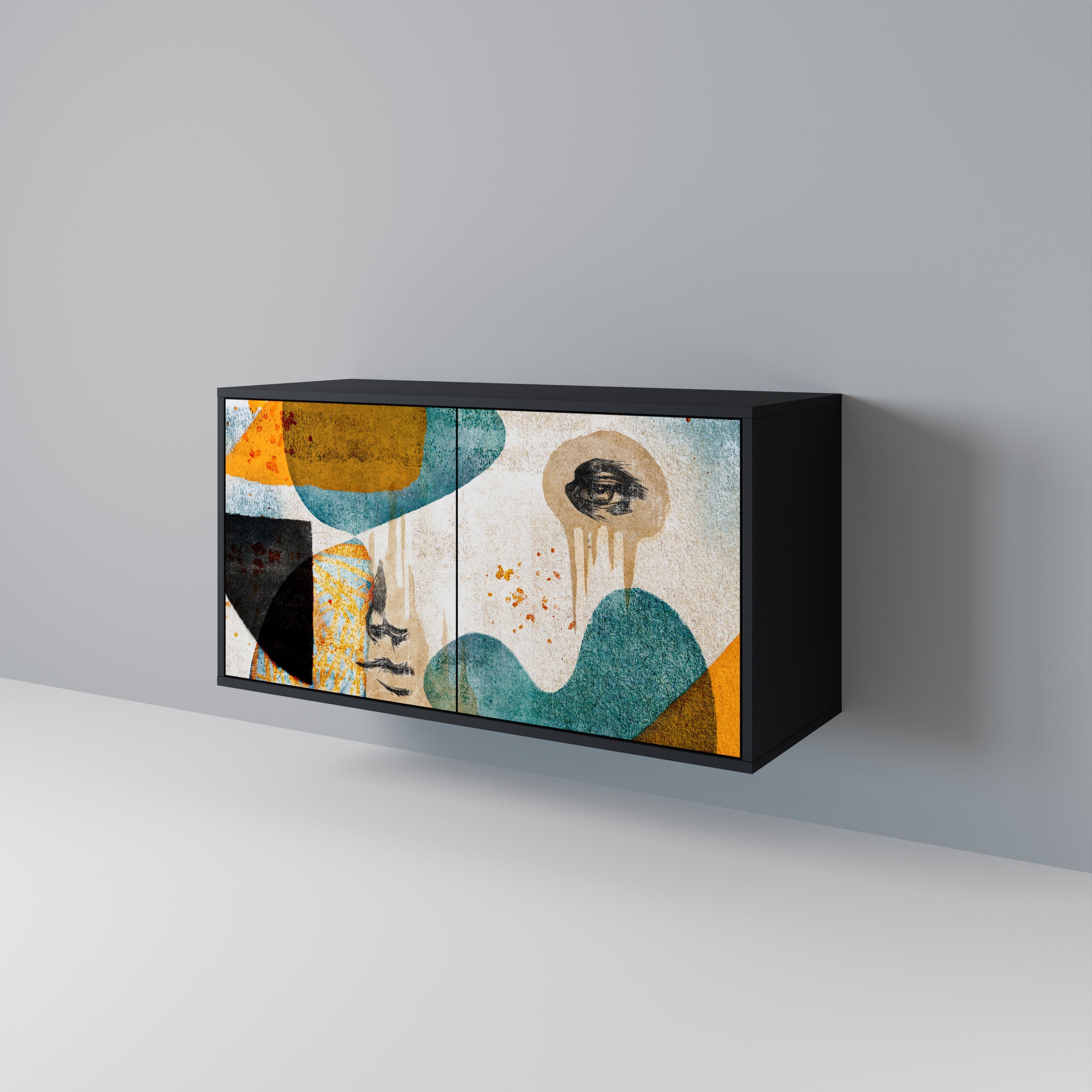ABSTRACT FACES Sideboard mit 2 Türen in Schwarz