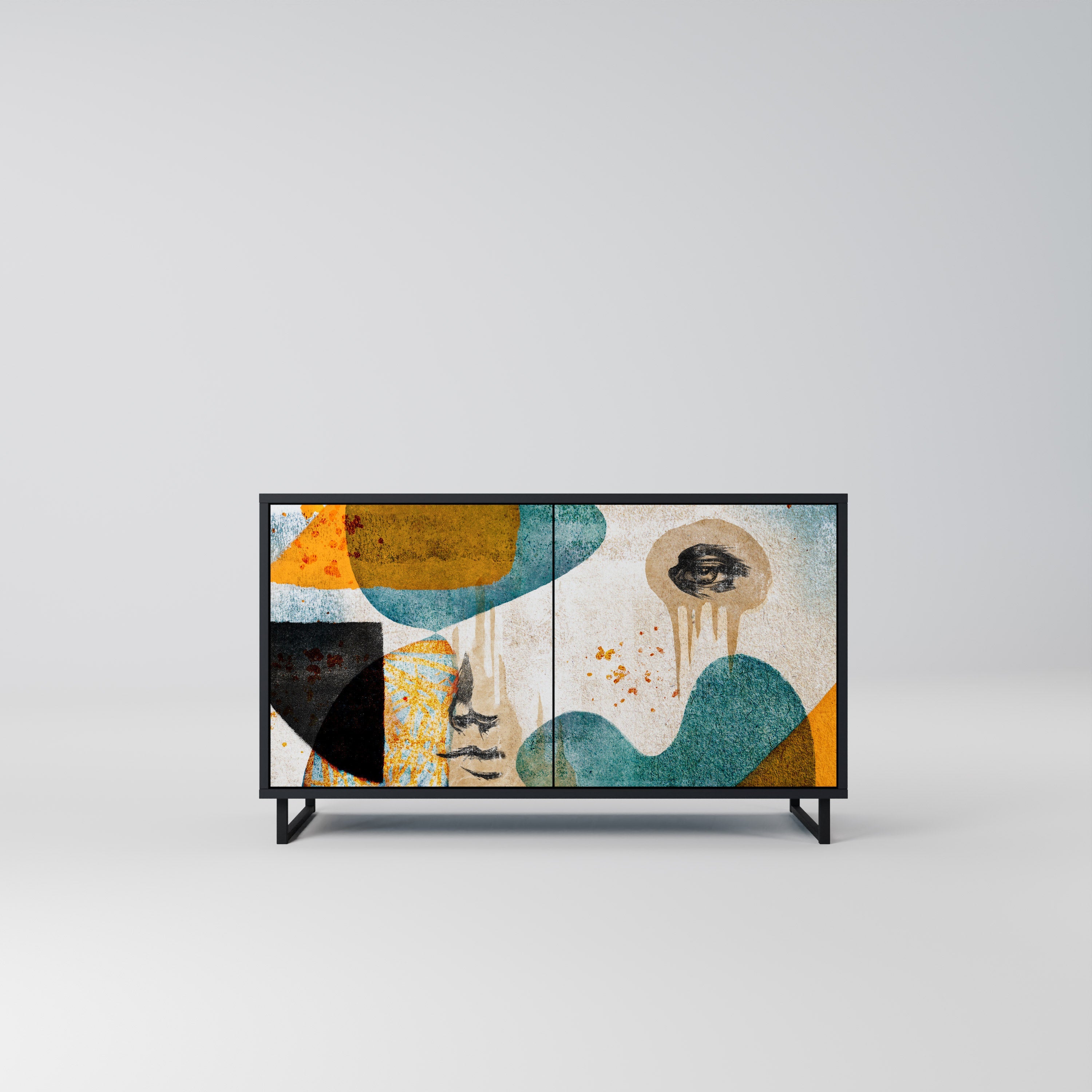 ABSTRACT FACES Sideboard mit 2 Türen in Schwarz